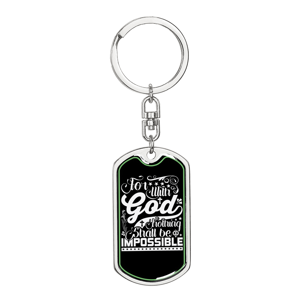 For With God White Keychain Stainless Steel or 18k Gold Dog Tag Keyring-Express Your Love Gifts