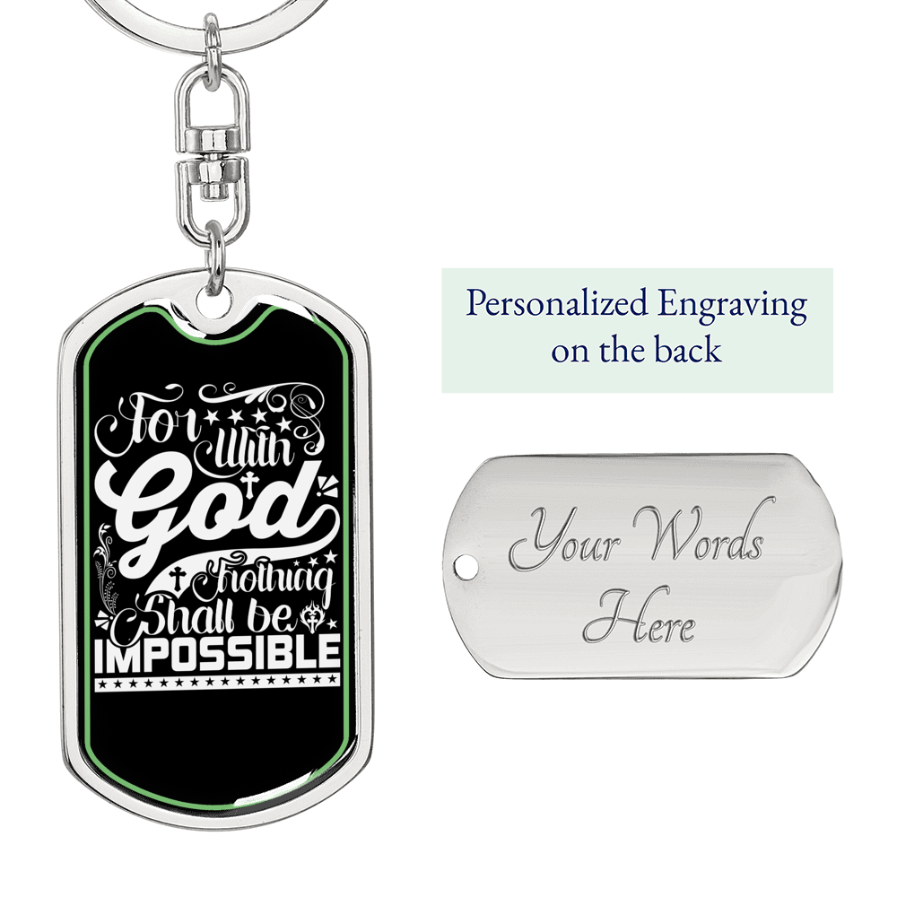 For With God White Keychain Stainless Steel or 18k Gold Dog Tag Keyring-Express Your Love Gifts