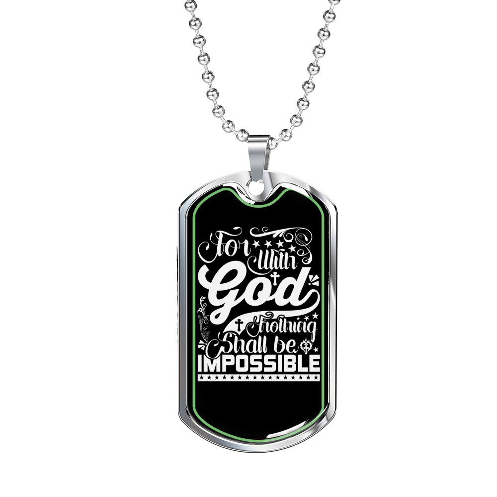 For With God White Necklace Stainless Steel or 18k Gold Dog Tag 24" Chain-Express Your Love Gifts
