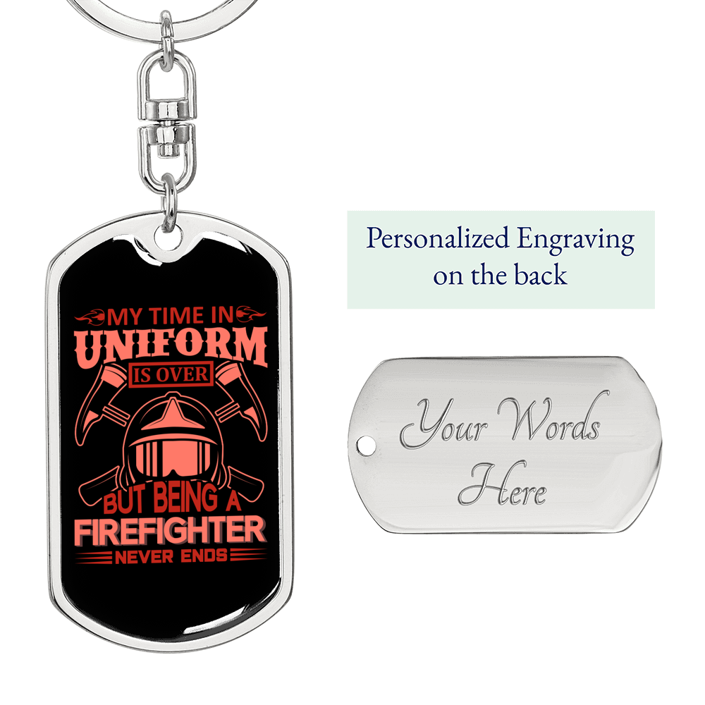 Forever Being A Firefighter Keychain Stainless Steel or 18k Gold Dog Tag Keyring-Express Your Love Gifts