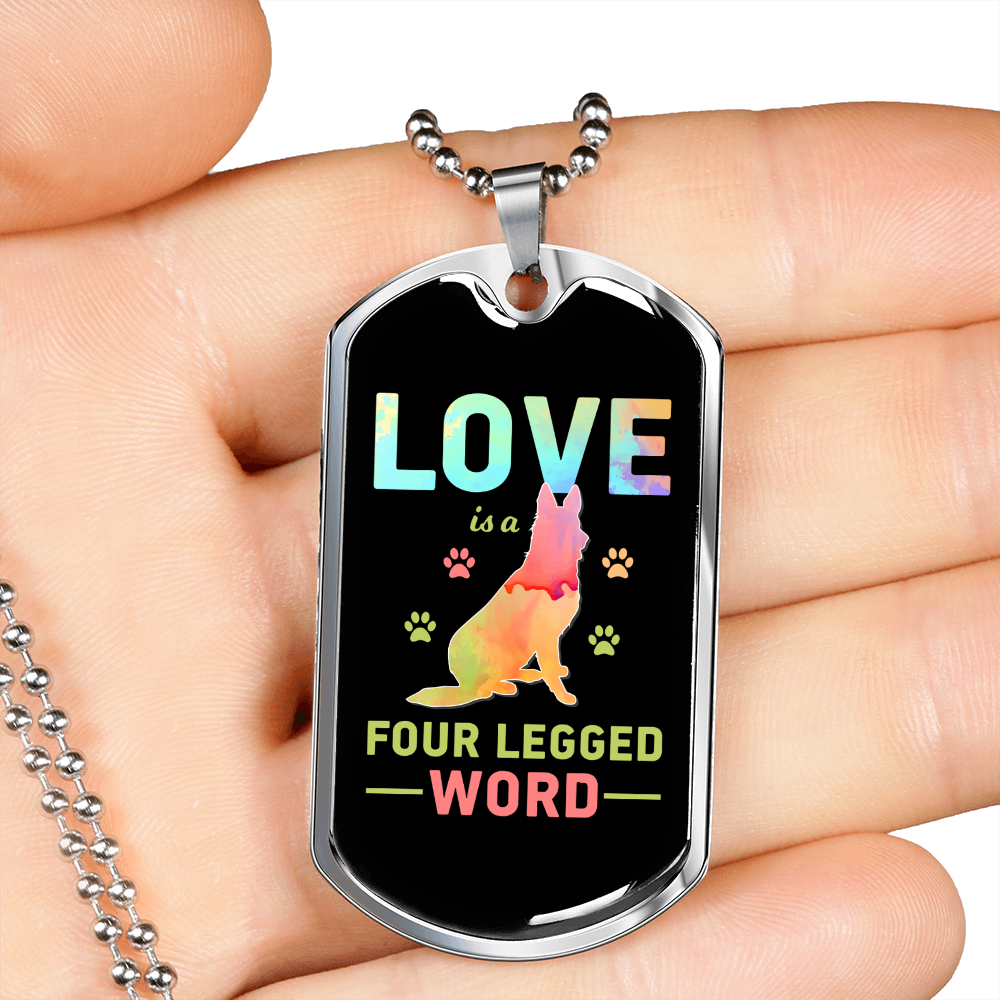 Four Legged Word Colors Necklace Stainless Steel or 18k Gold Dog Tag 24" Chain-Express Your Love Gifts