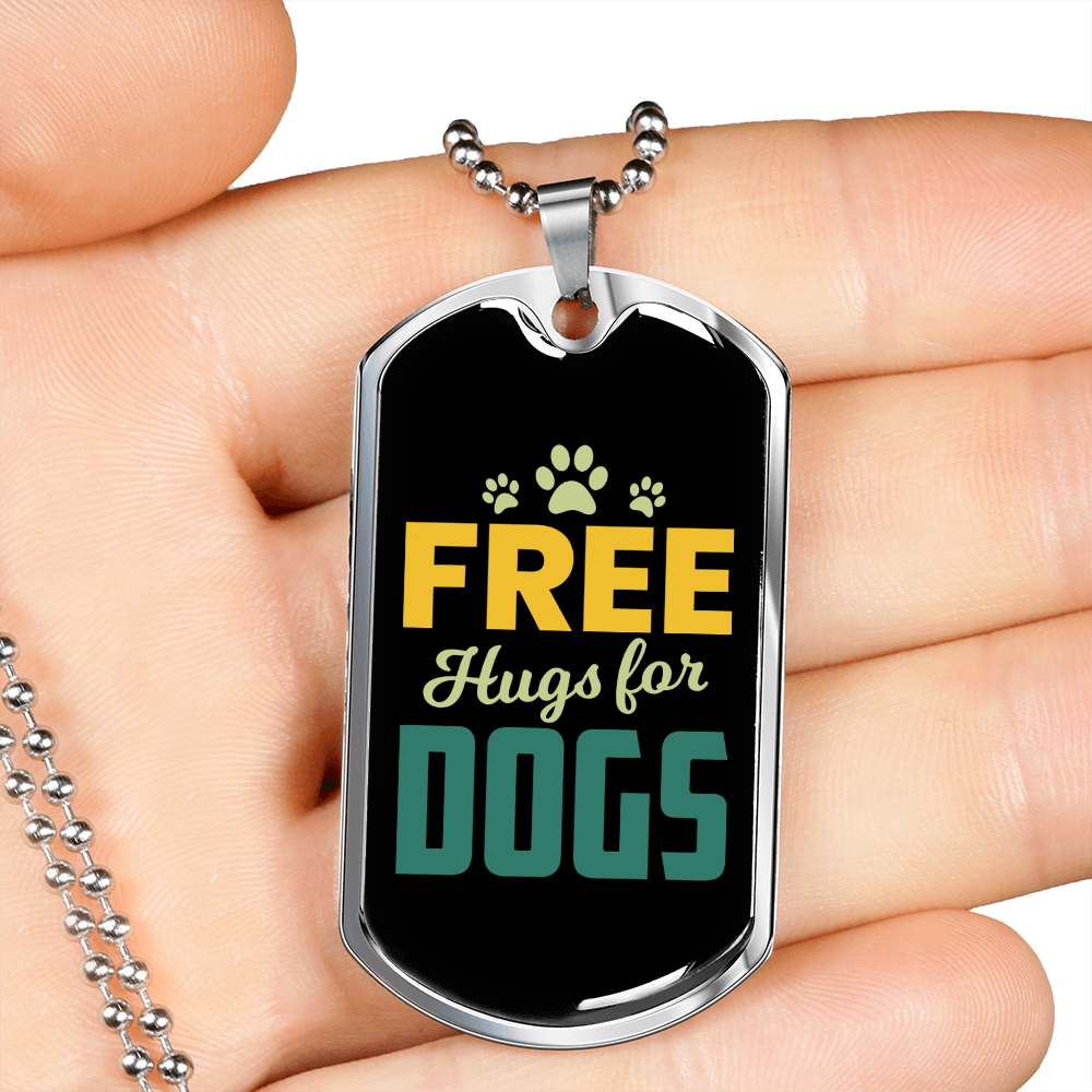 Free Hugs Necklace Stainless Steel or 18k Gold Dog Tag 24" Chain-Express Your Love Gifts