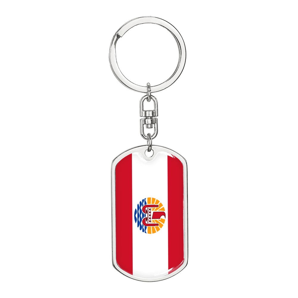 French Polynesia Flag Swivel Keychain Dog Tag Stainless Steel or 18k Gold-Express Your Love Gifts
