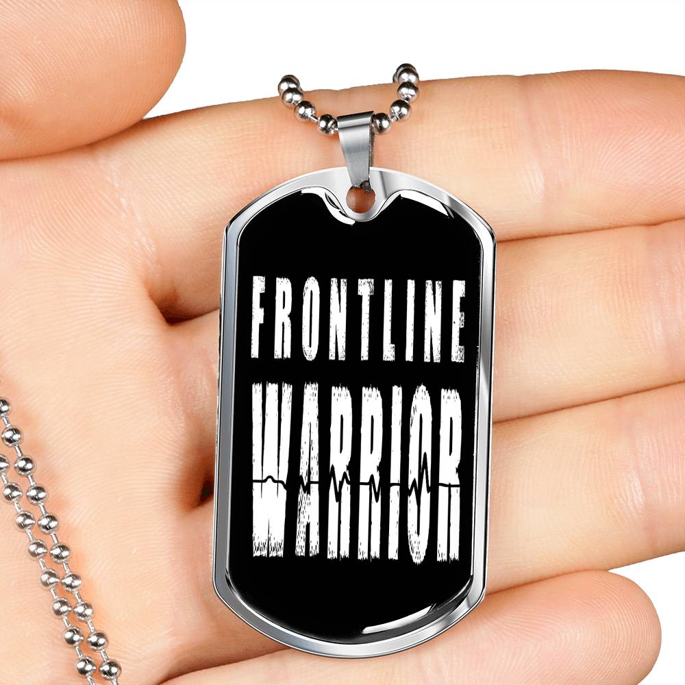 Front Line Warrior Necklace Nurse Stainless Steel or 18k Gold Dog Tag W 24"-Express Your Love Gifts