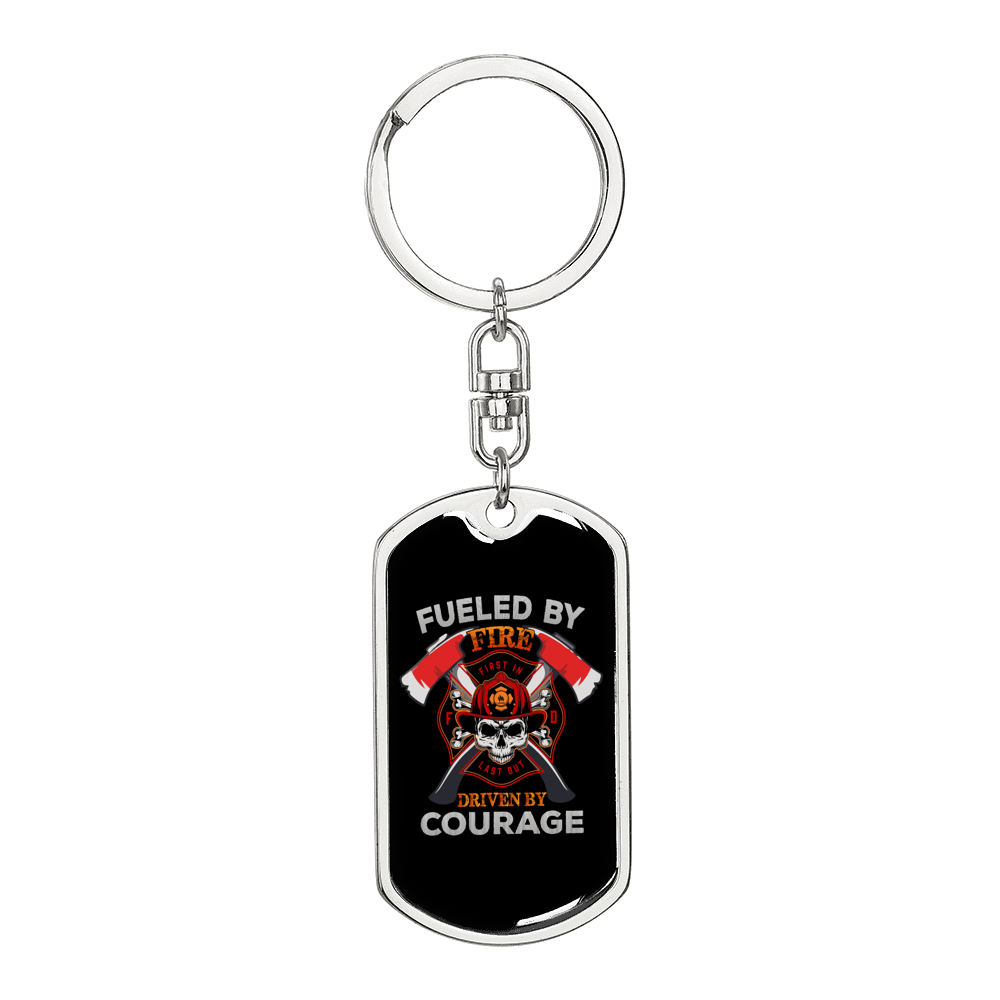 Fueled By Fire Firefighter Keychain Stainless Steel or 18k Gold Dog Tag Keyring-Express Your Love Gifts