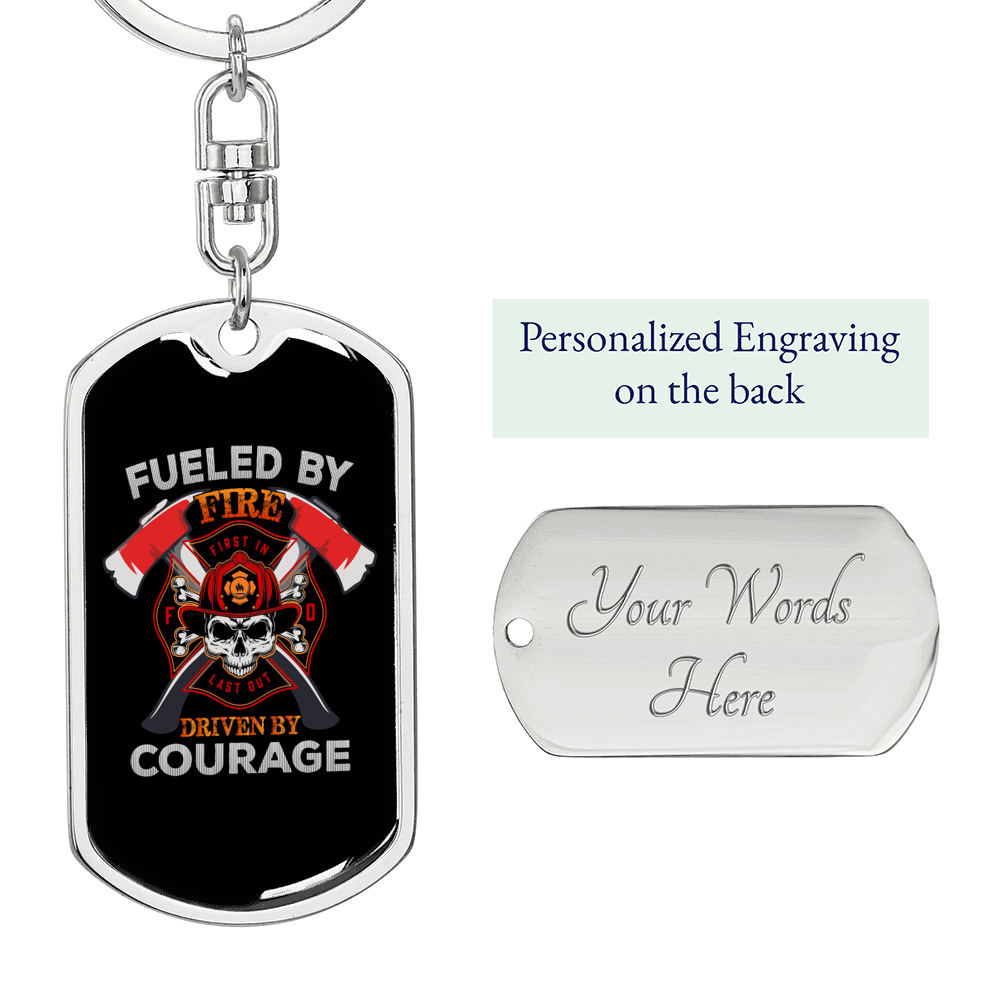 Fueled By Fire Firefighter Keychain Stainless Steel or 18k Gold Dog Tag Keyring-Express Your Love Gifts
