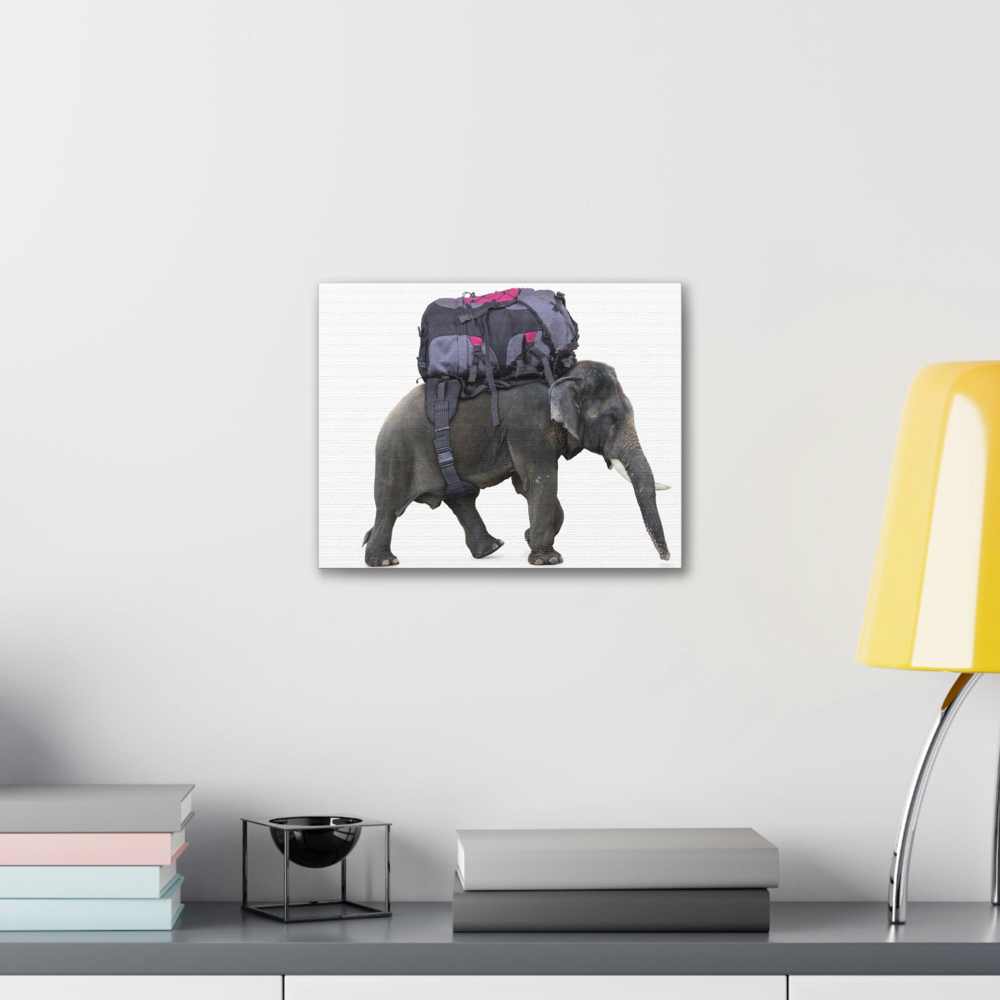 Funny African Elephant Silly African Elephant With a Backpack Inside Wall Art Ready to Hang Unframed-Express Your Love Gifts