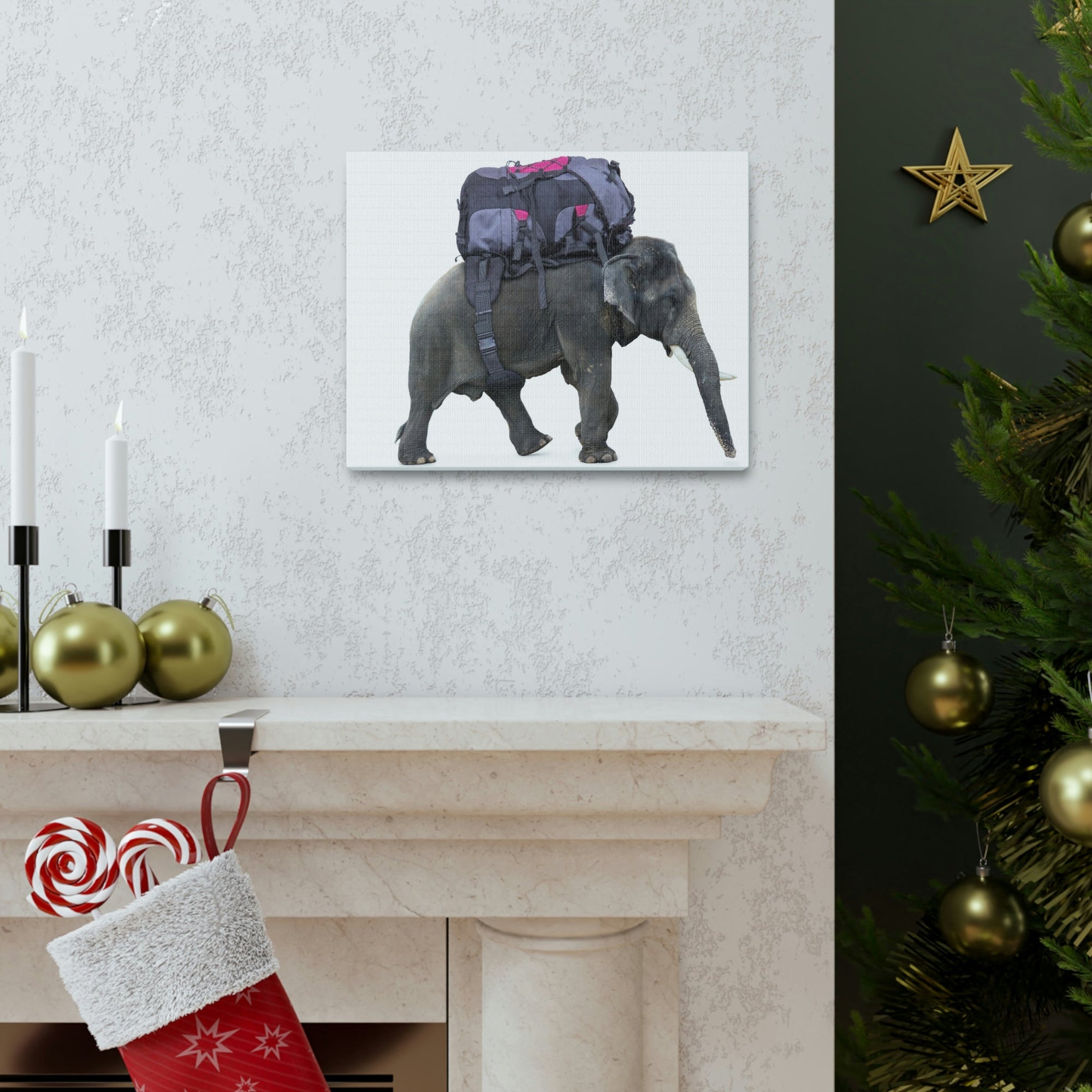 Funny African Elephant Silly African Elephant With a Backpack Inside Wall Art Ready to Hang Unframed-Express Your Love Gifts