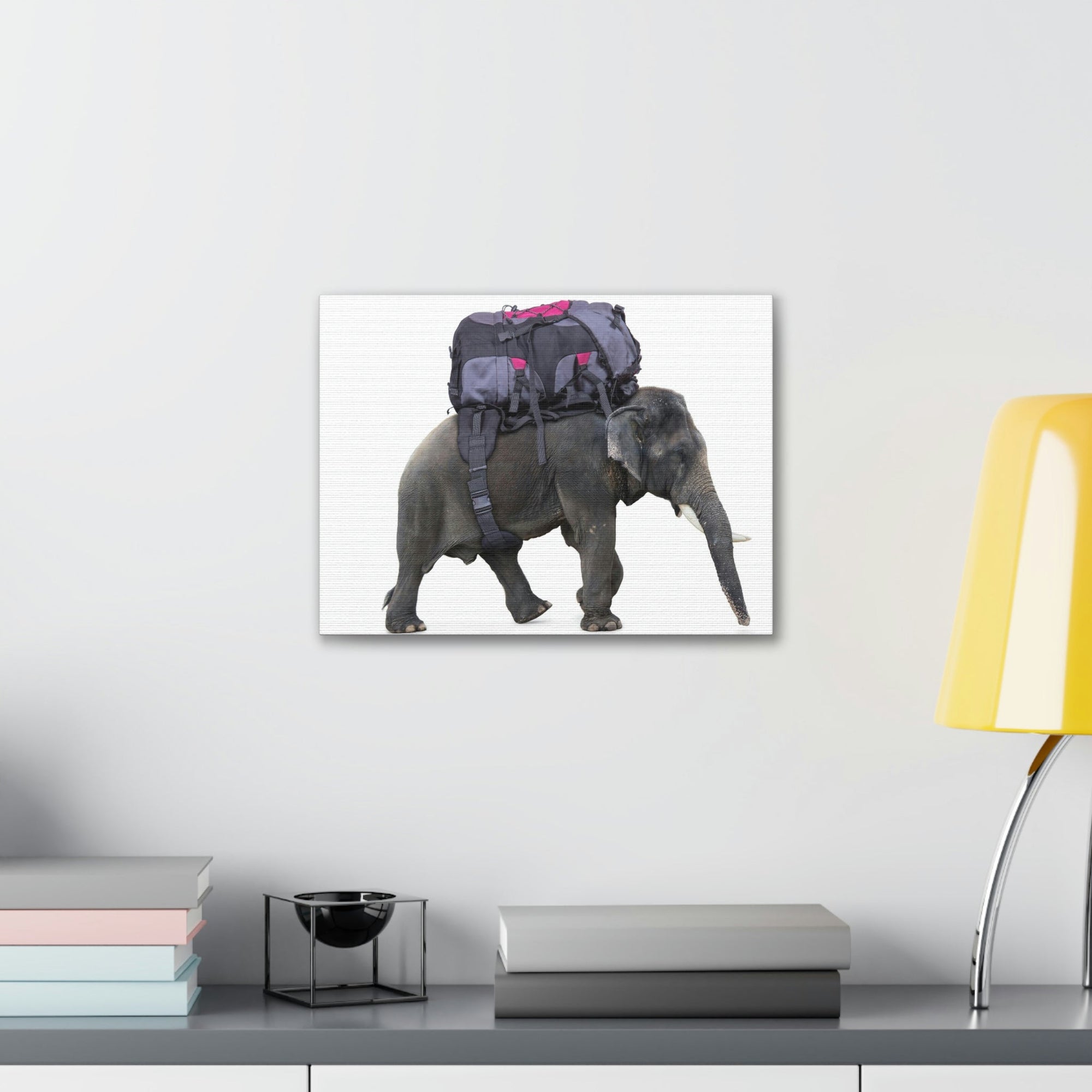 Funny African Elephant Silly African Elephant With a Backpack Inside Wall Art Ready to Hang Unframed-Express Your Love Gifts