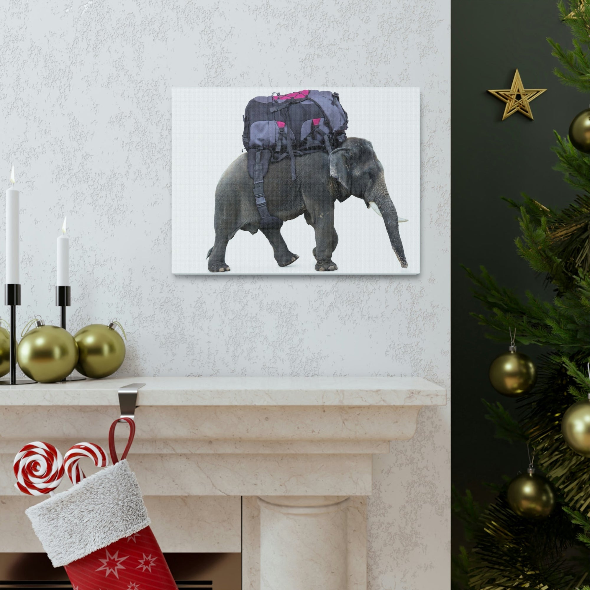 Funny African Elephant Silly African Elephant With a Backpack Inside Wall Art Ready to Hang Unframed-Express Your Love Gifts