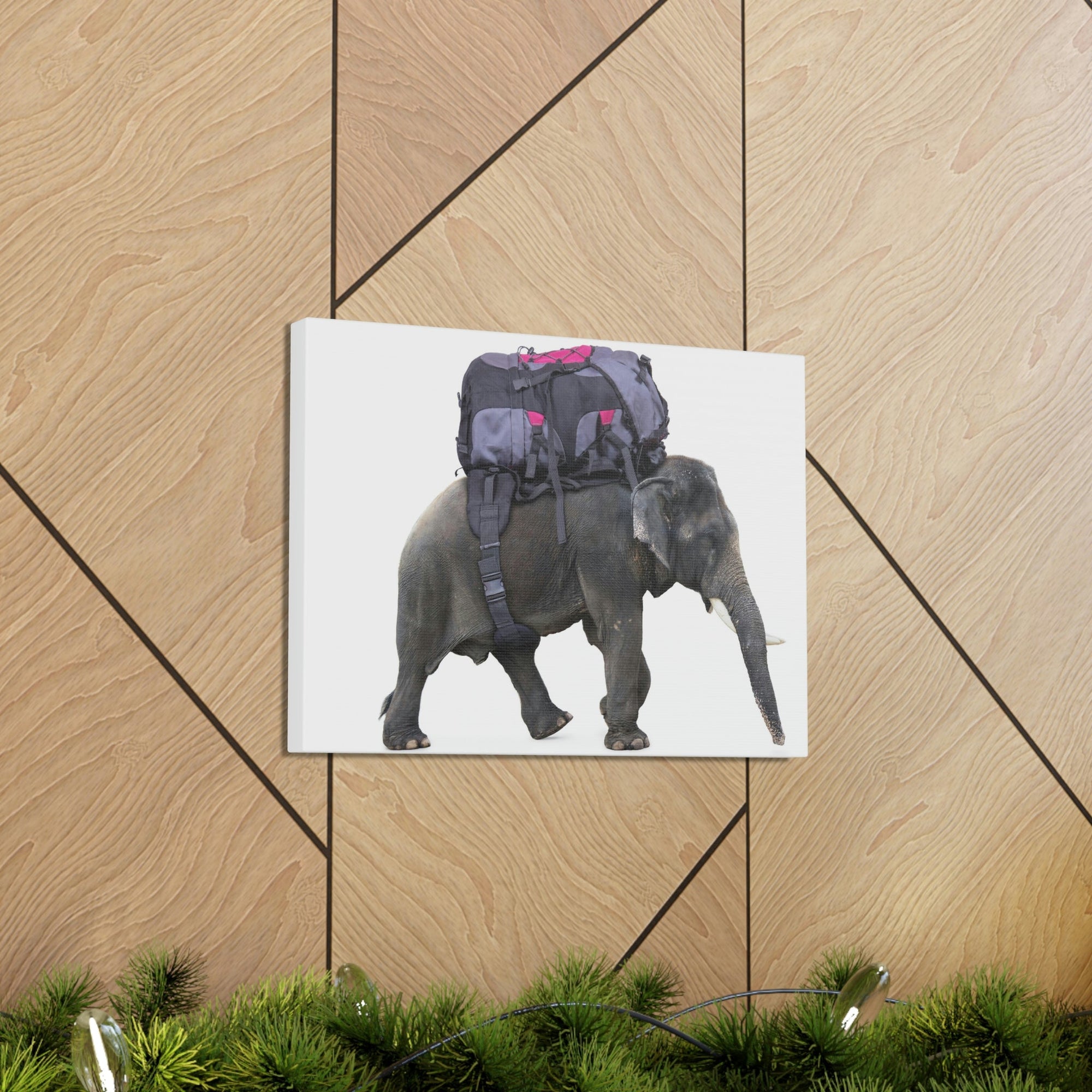 Funny African Elephant Silly African Elephant With a Backpack Inside Wall Art Ready to Hang Unframed-Express Your Love Gifts