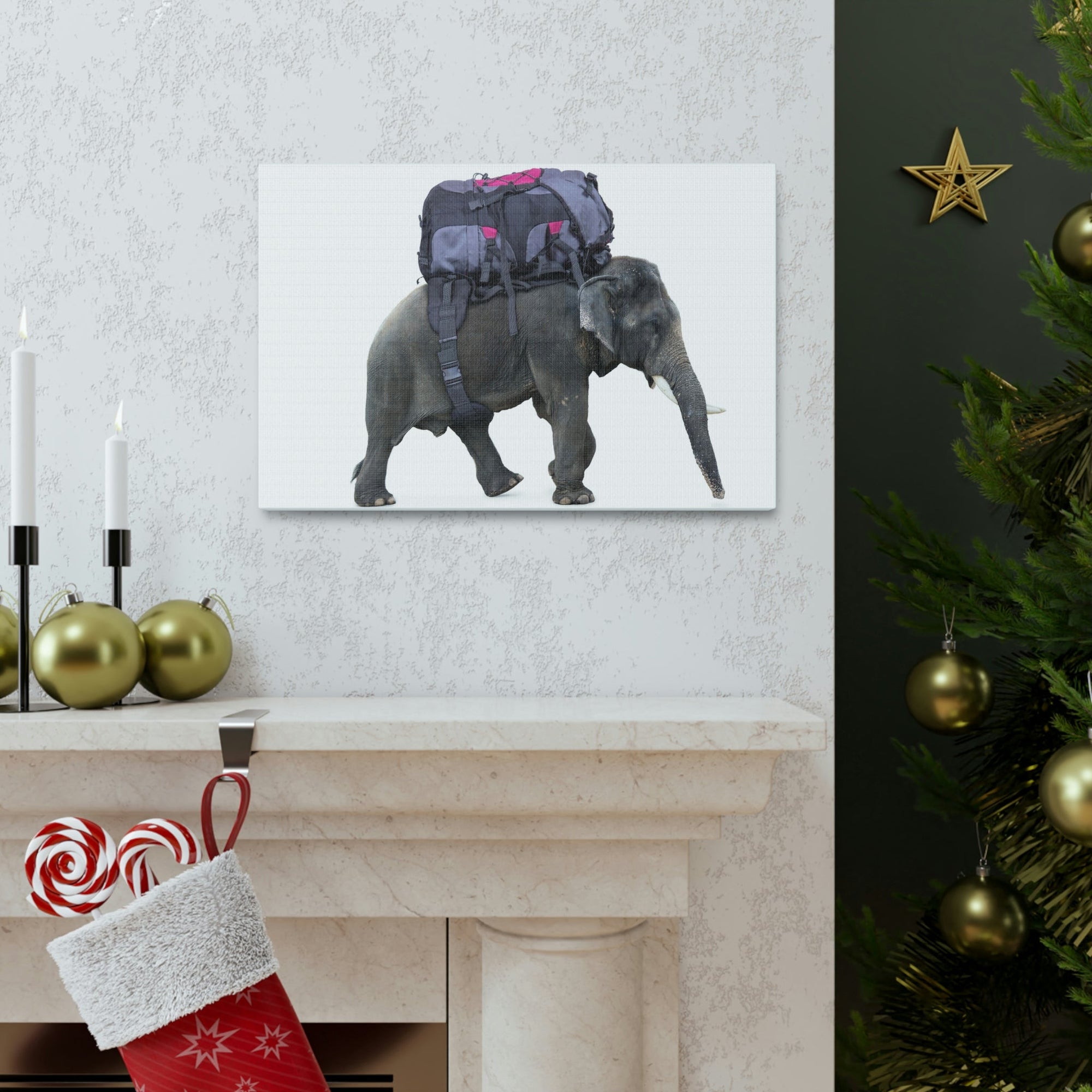 Funny African Elephant Silly African Elephant With a Backpack Inside Wall Art Ready to Hang Unframed-Express Your Love Gifts