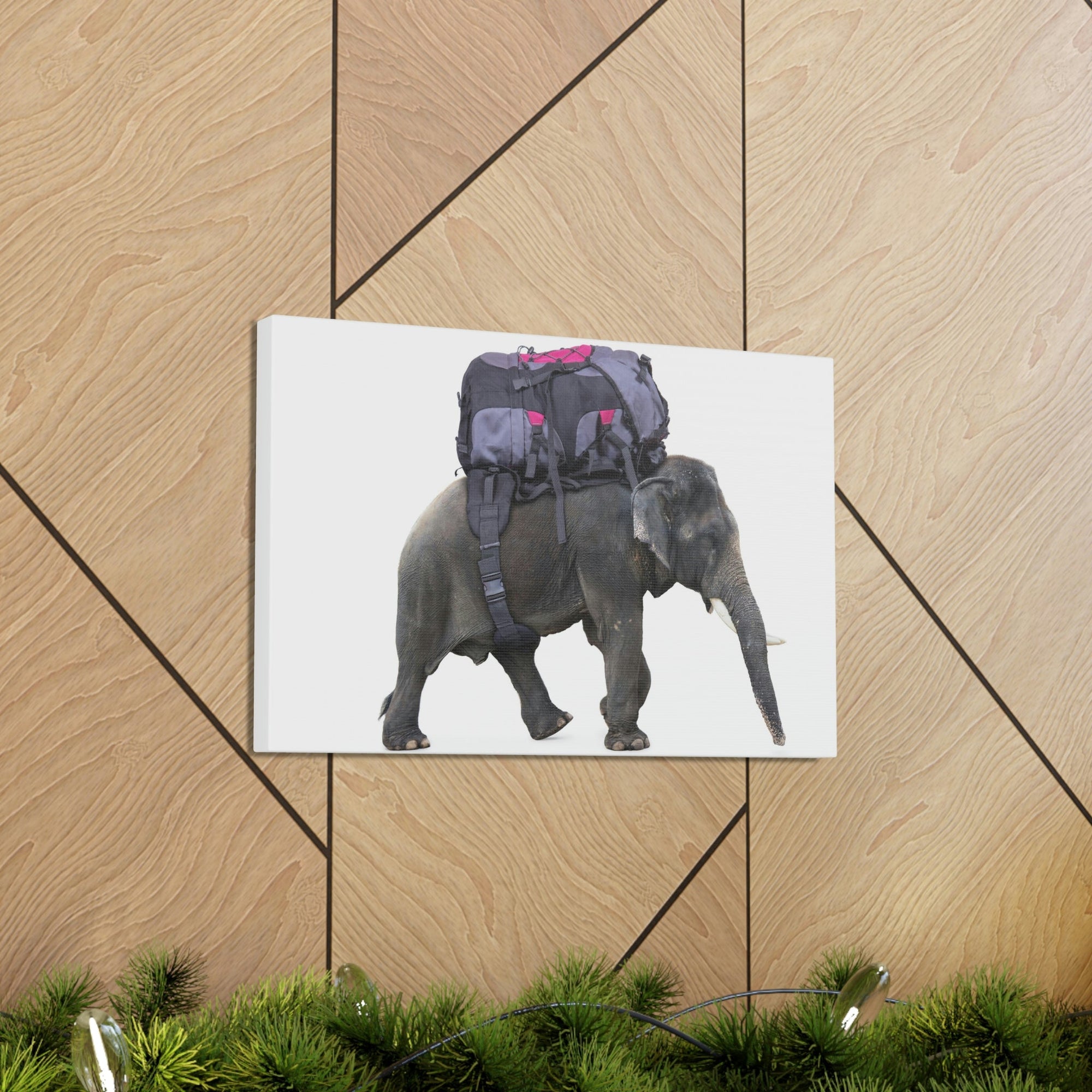 Funny African Elephant Silly African Elephant With a Backpack Inside Wall Art Ready to Hang Unframed-Express Your Love Gifts