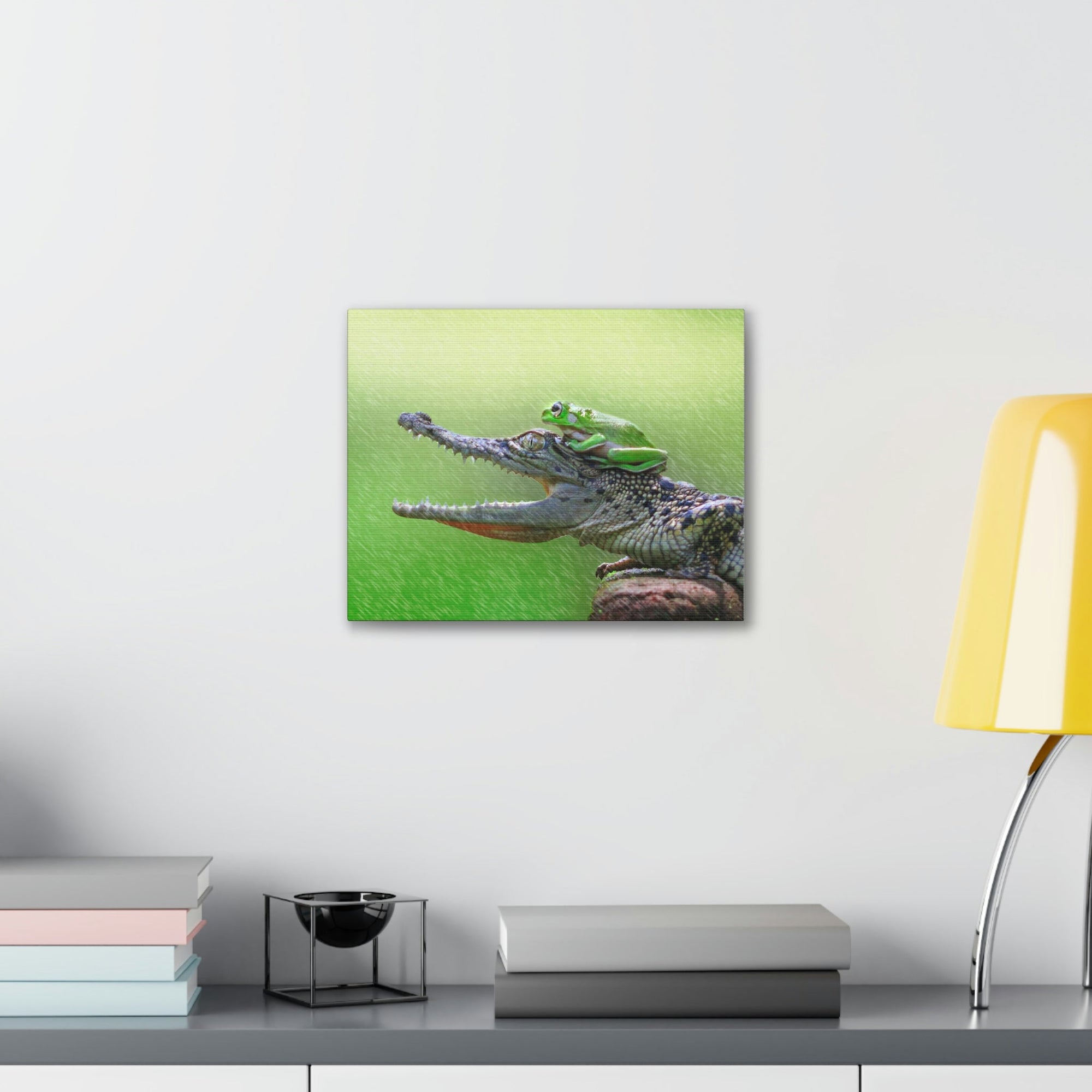 Funny Alligator With Frog on Top of The Head Outside Wall Art Ready to Hang Unframed-Express Your Love Gifts