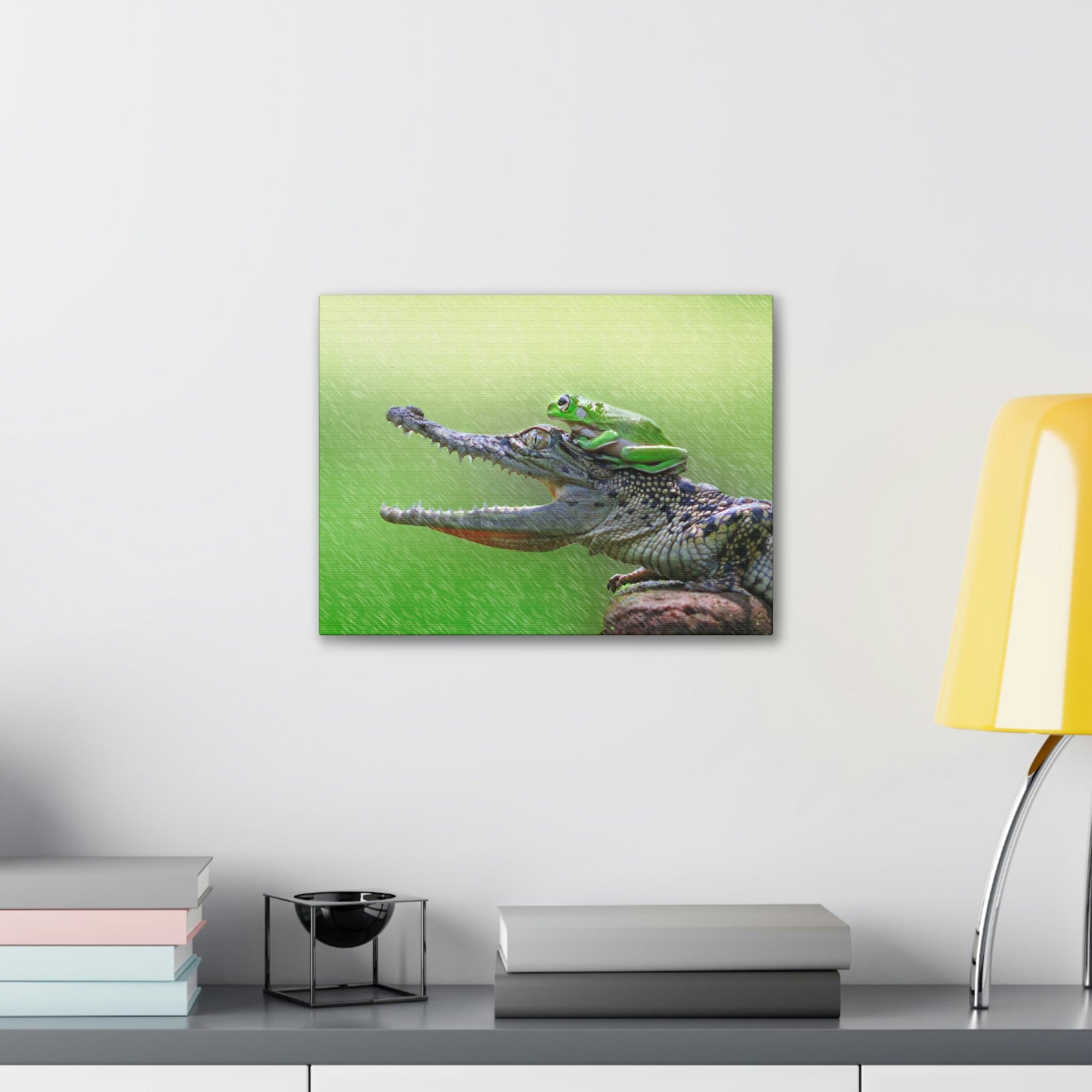 Funny Alligator With Frog on Top of The Head Outside Wall Art Ready to Hang Unframed-Express Your Love Gifts