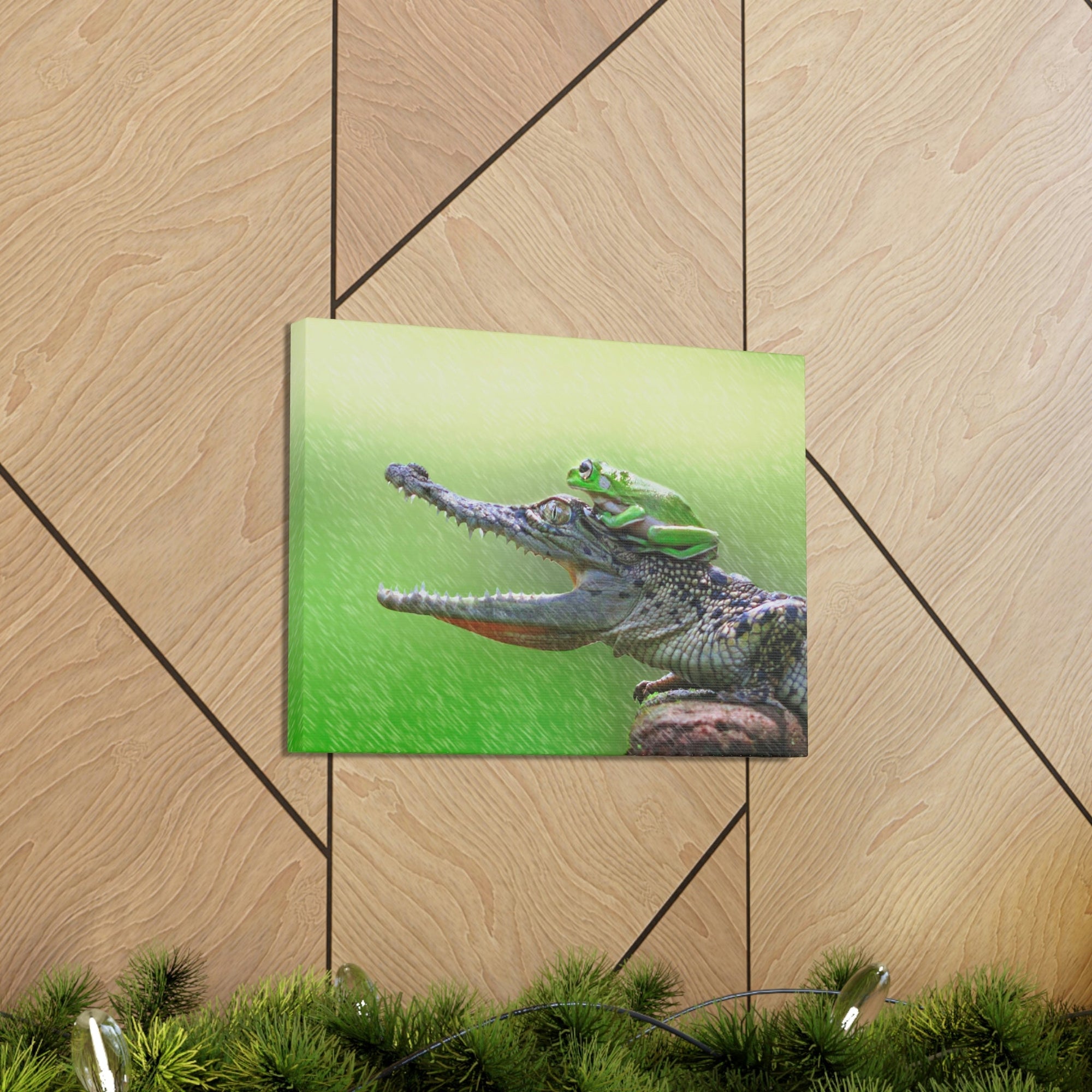 Funny Alligator With Frog on Top of The Head Outside Wall Art Ready to Hang Unframed-Express Your Love Gifts