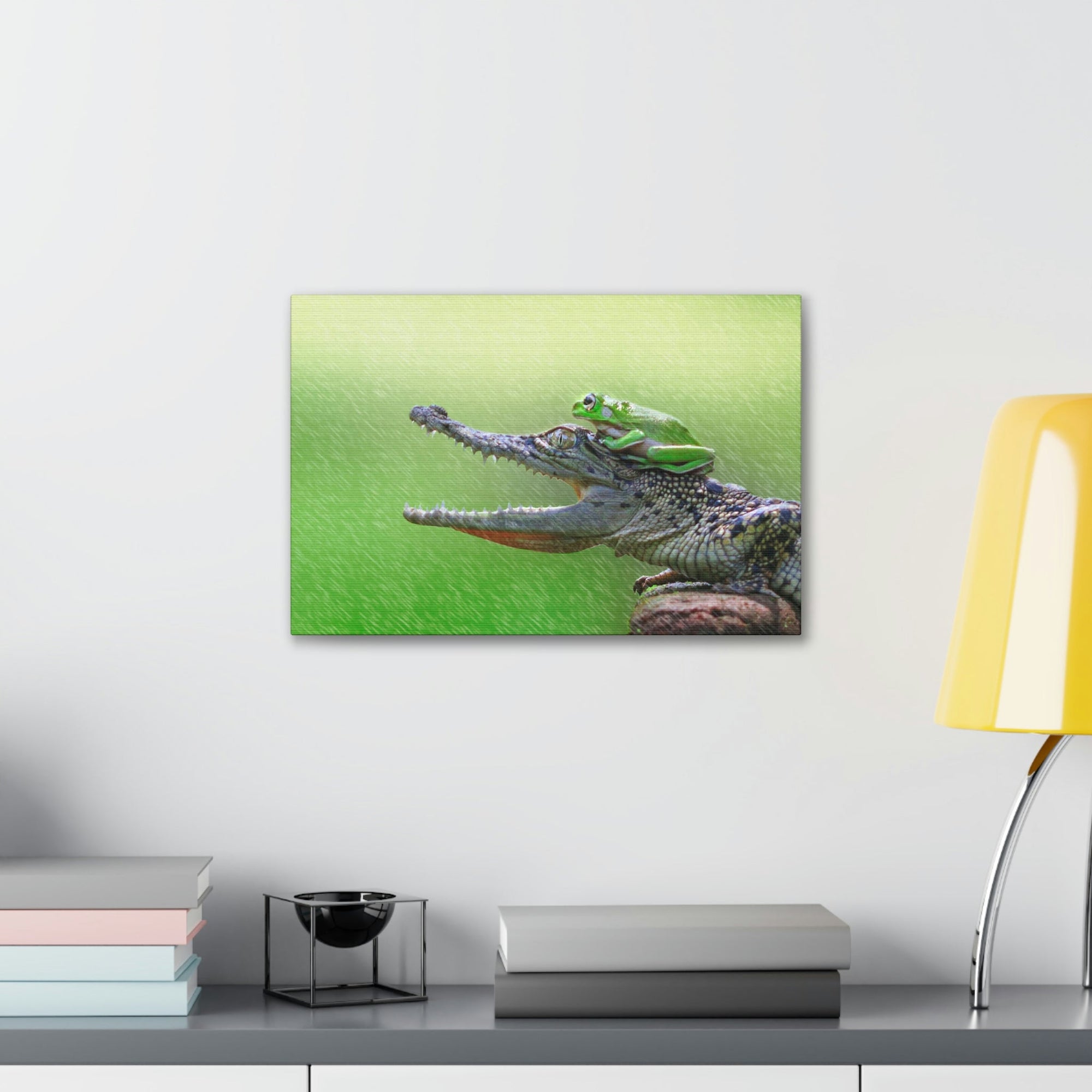 Funny Alligator With Frog on Top of The Head Outside Wall Art Ready to Hang Unframed-Express Your Love Gifts