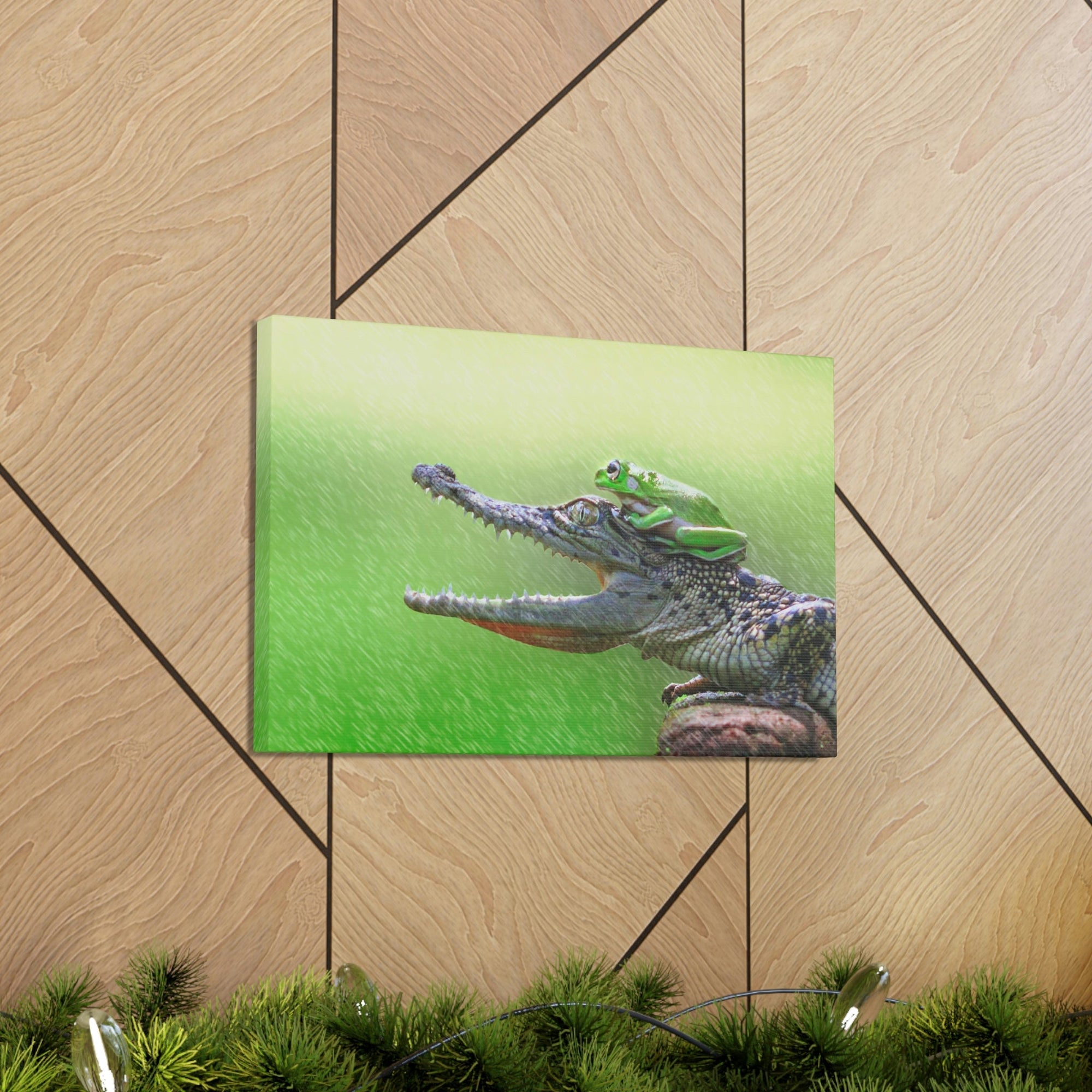 Funny Alligator With Frog on Top of The Head Outside Wall Art Ready to Hang Unframed-Express Your Love Gifts