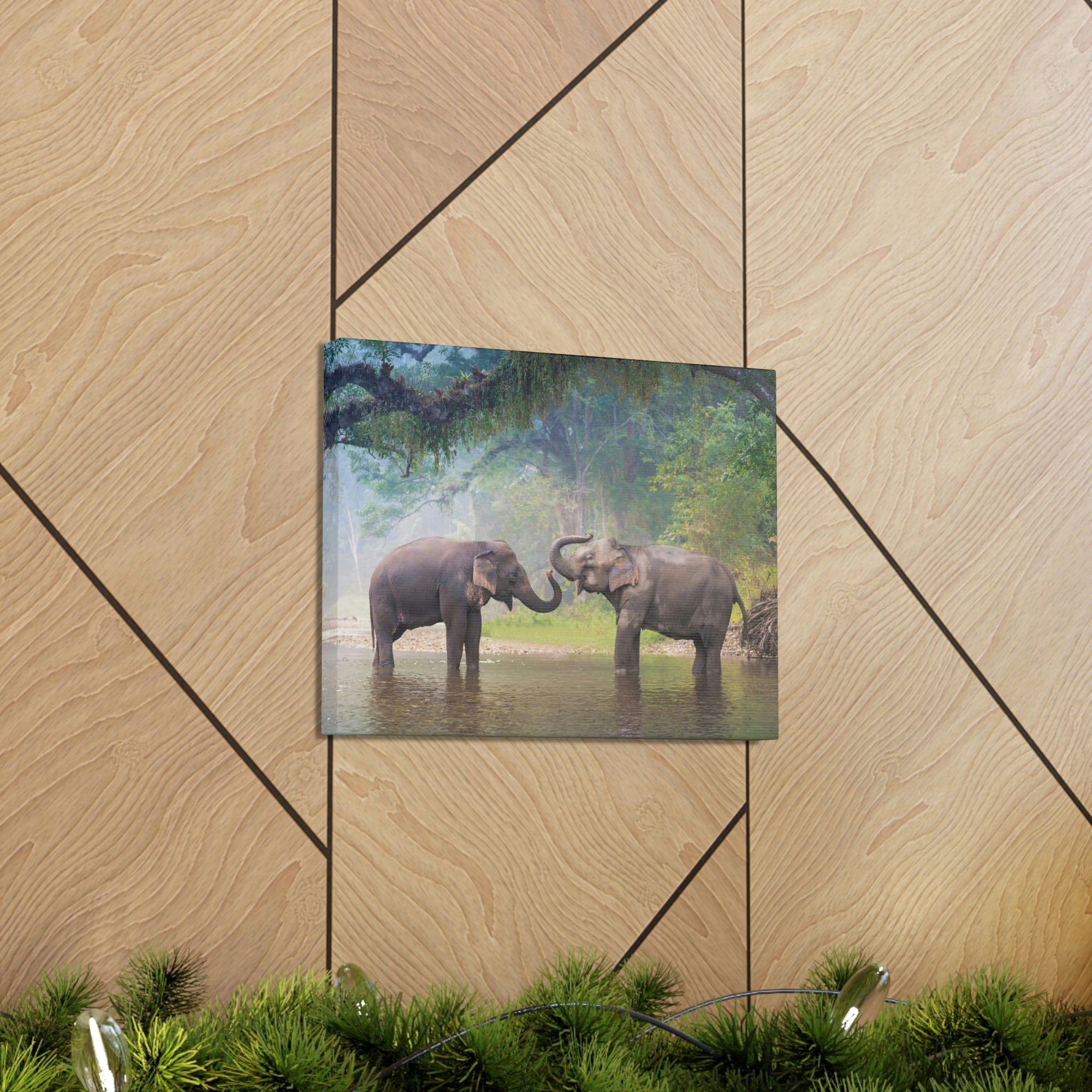 Funny Asian Elephant Silly Asian Elephant Couple Wall Art Ready to Hang Unframed-Express Your Love Gifts