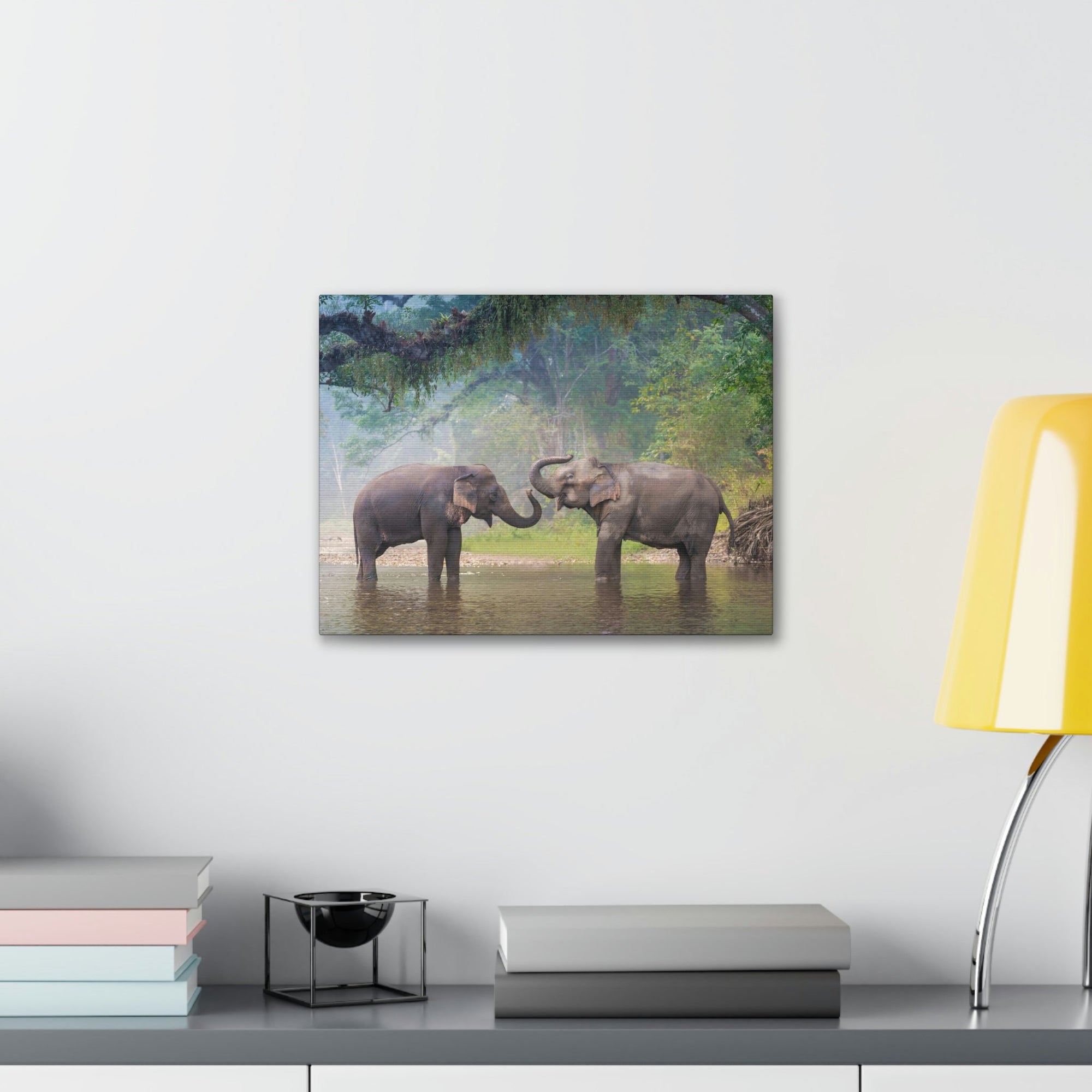 Funny Asian Elephant Silly Asian Elephant Couple Wall Art Ready to Hang Unframed-Express Your Love Gifts