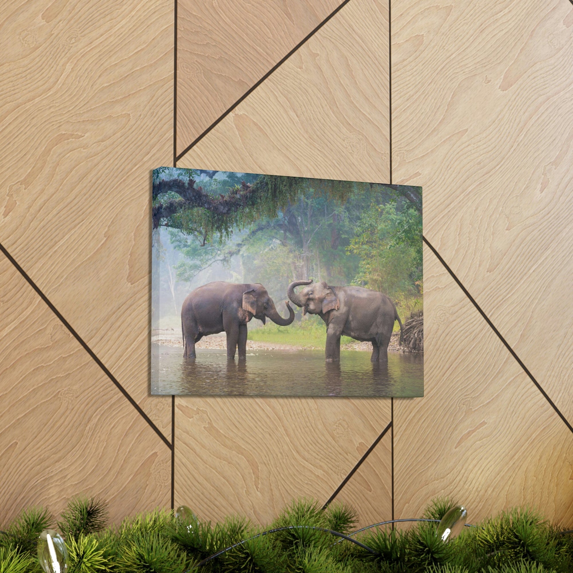 Funny Asian Elephant Silly Asian Elephant Couple Wall Art Ready to Hang Unframed-Express Your Love Gifts