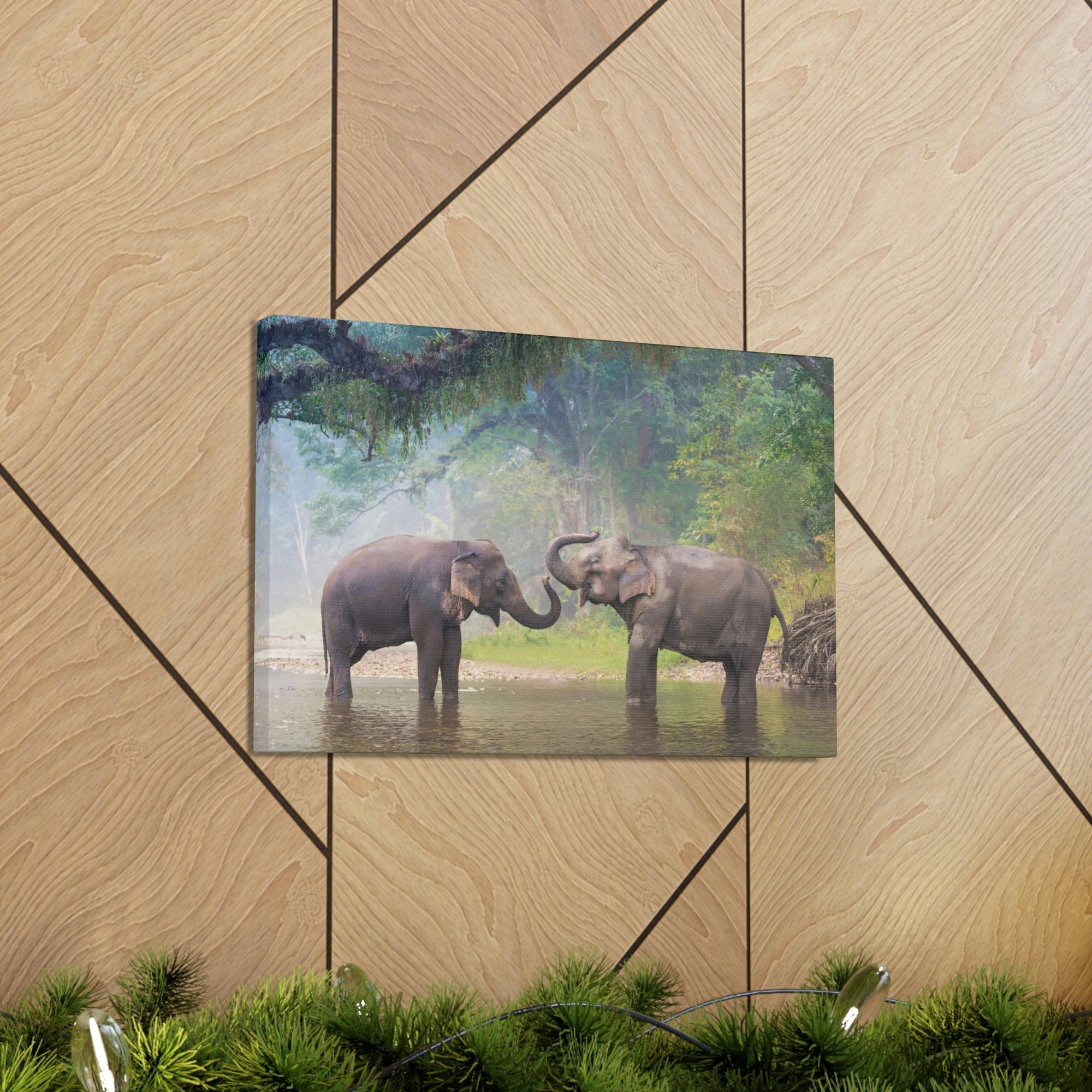 Funny Asian Elephant Silly Asian Elephant Couple Wall Art Ready to Hang Unframed-Express Your Love Gifts