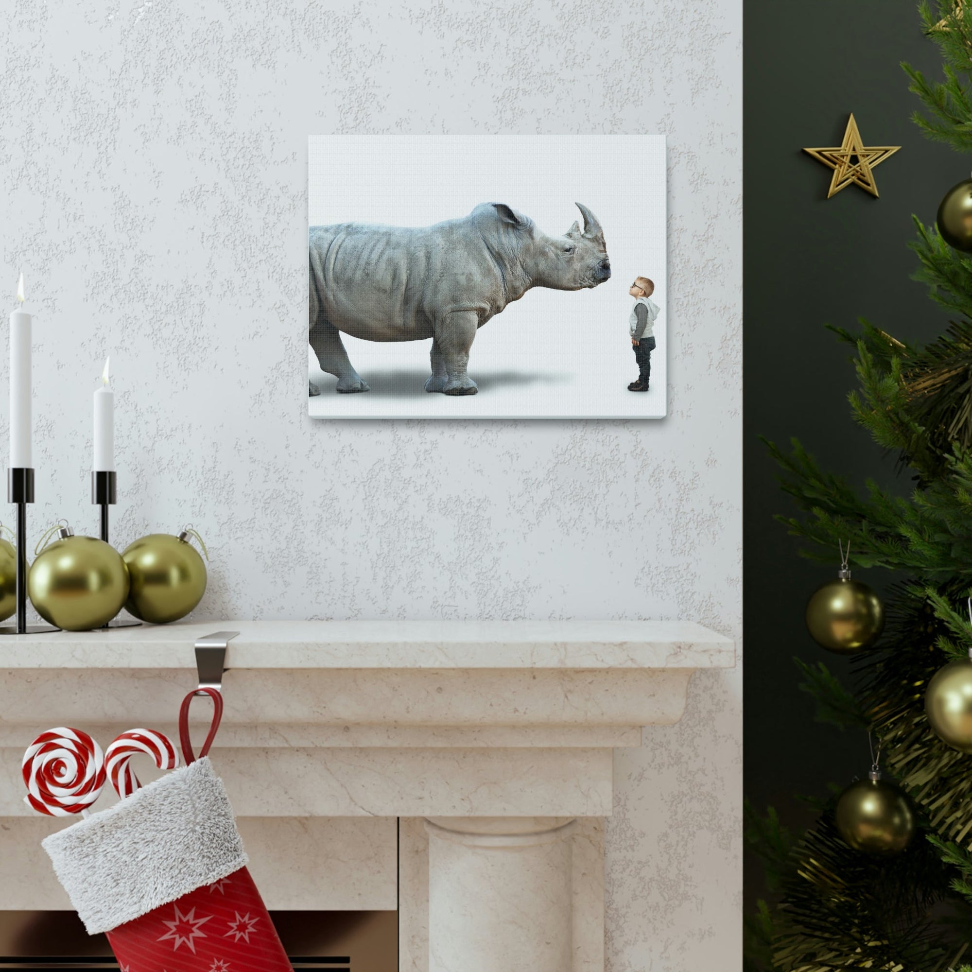 Funny Rhino Silly Rhino Inside Wall Art Ready to Hang Unframed-Express Your Love Gifts