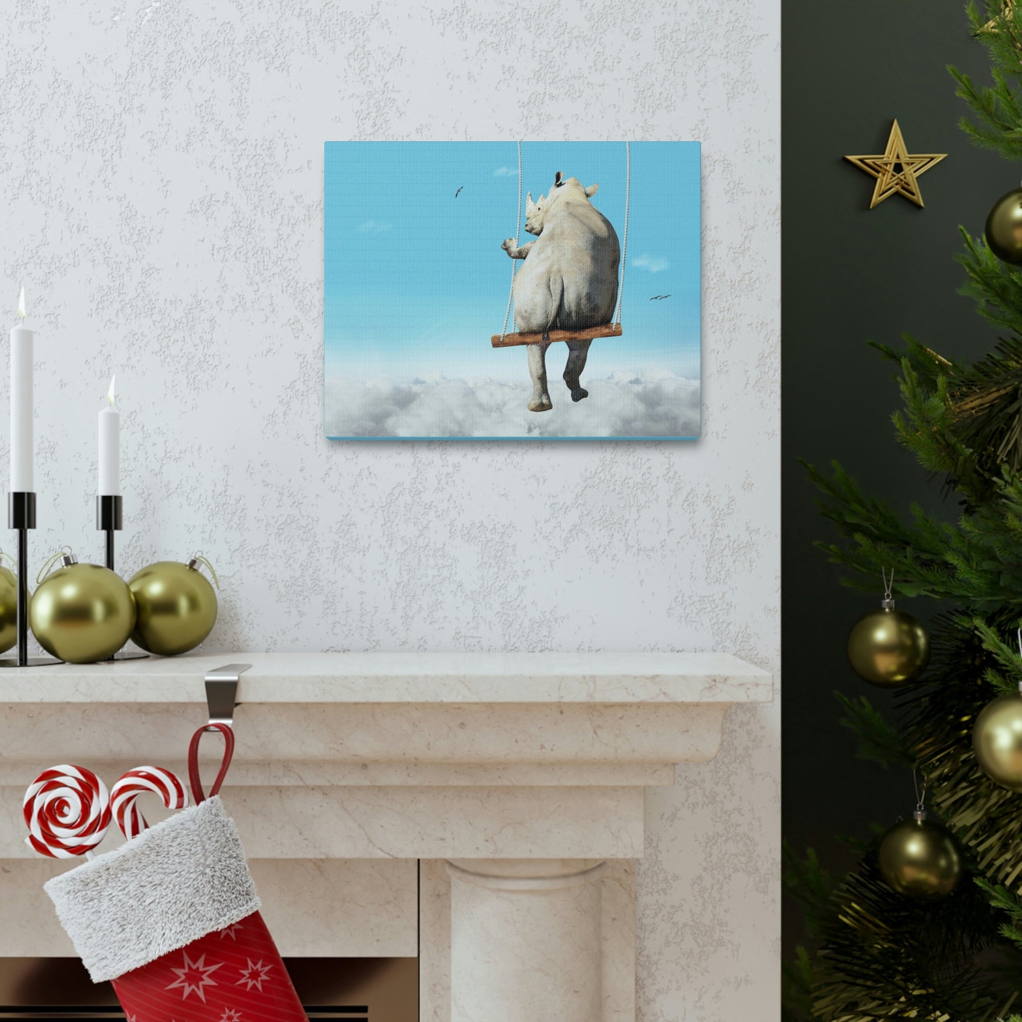 Funny Rhino Silly Rhino Outside Wall Art Ready to Hang Unframed-Express Your Love Gifts