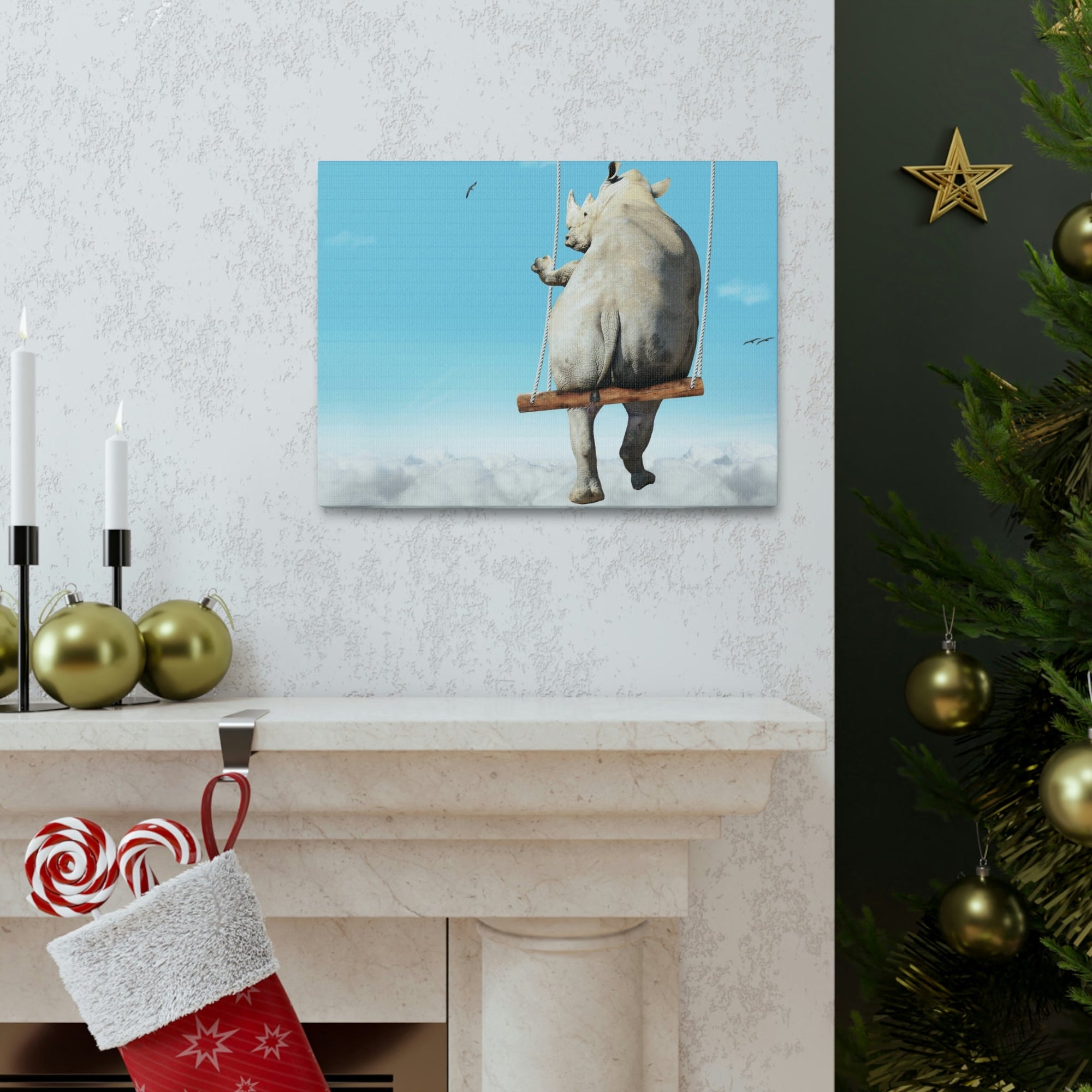 Funny Rhino Silly Rhino Outside Wall Art Ready to Hang Unframed-Express Your Love Gifts