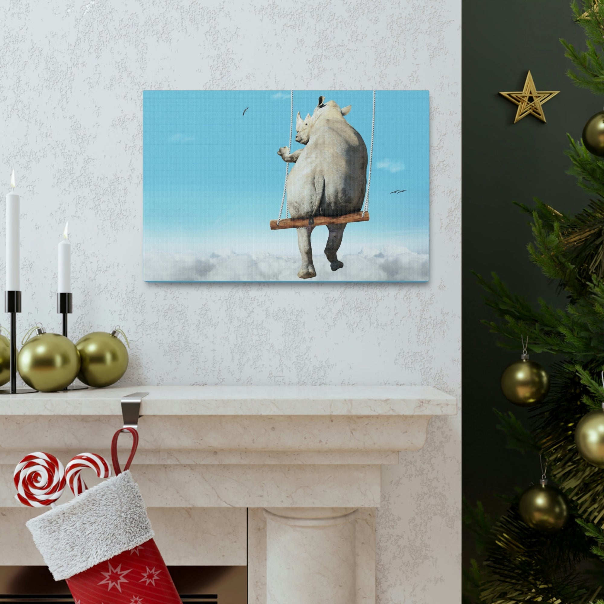 Funny Rhino Silly Rhino Outside Wall Art Ready to Hang Unframed-Express Your Love Gifts