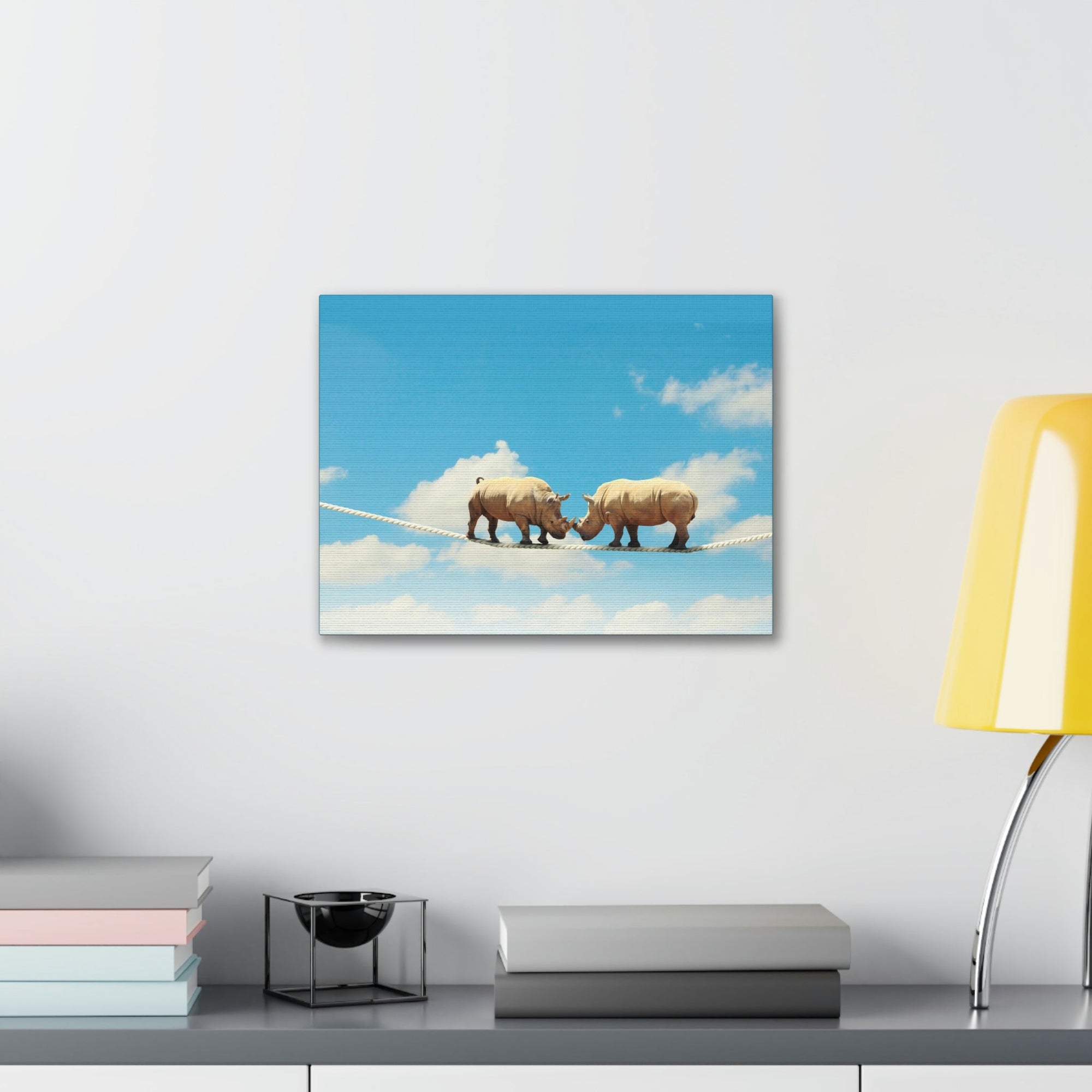 Funny Rhinoceros Silly Rhinoceros Couple Wall Art Ready to Hang Unframed-Express Your Love Gifts