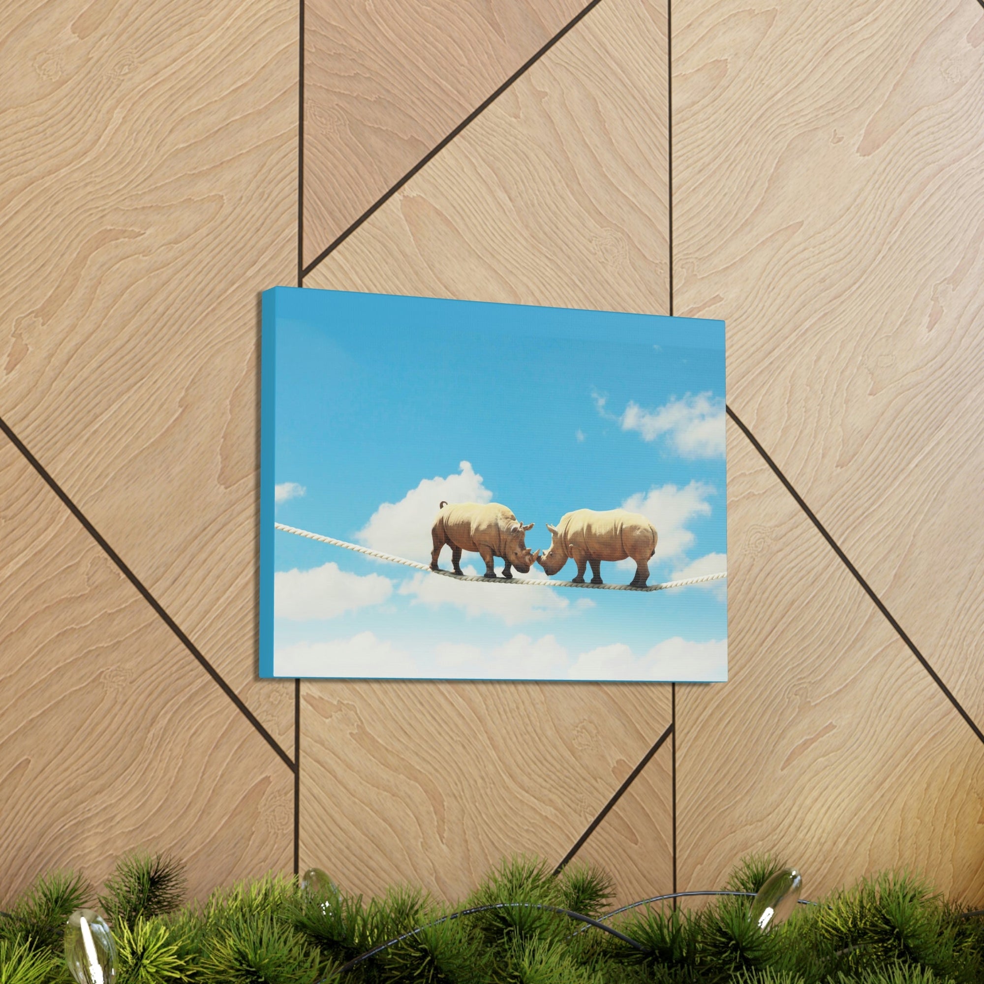 Funny Rhinoceros Silly Rhinoceros Couple Wall Art Ready to Hang Unframed-Express Your Love Gifts