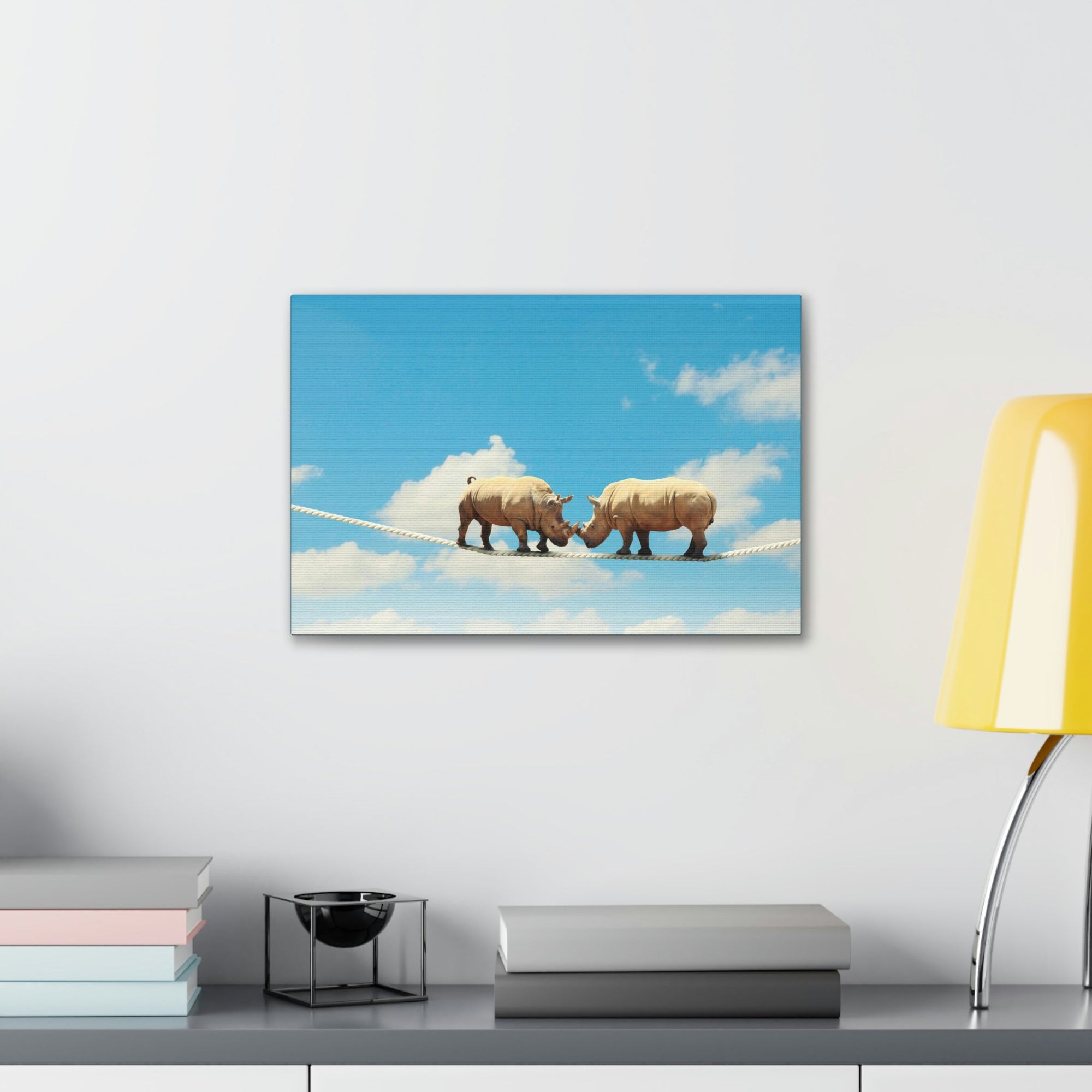 Funny Rhinoceros Silly Rhinoceros Couple Wall Art Ready to Hang Unframed-Express Your Love Gifts