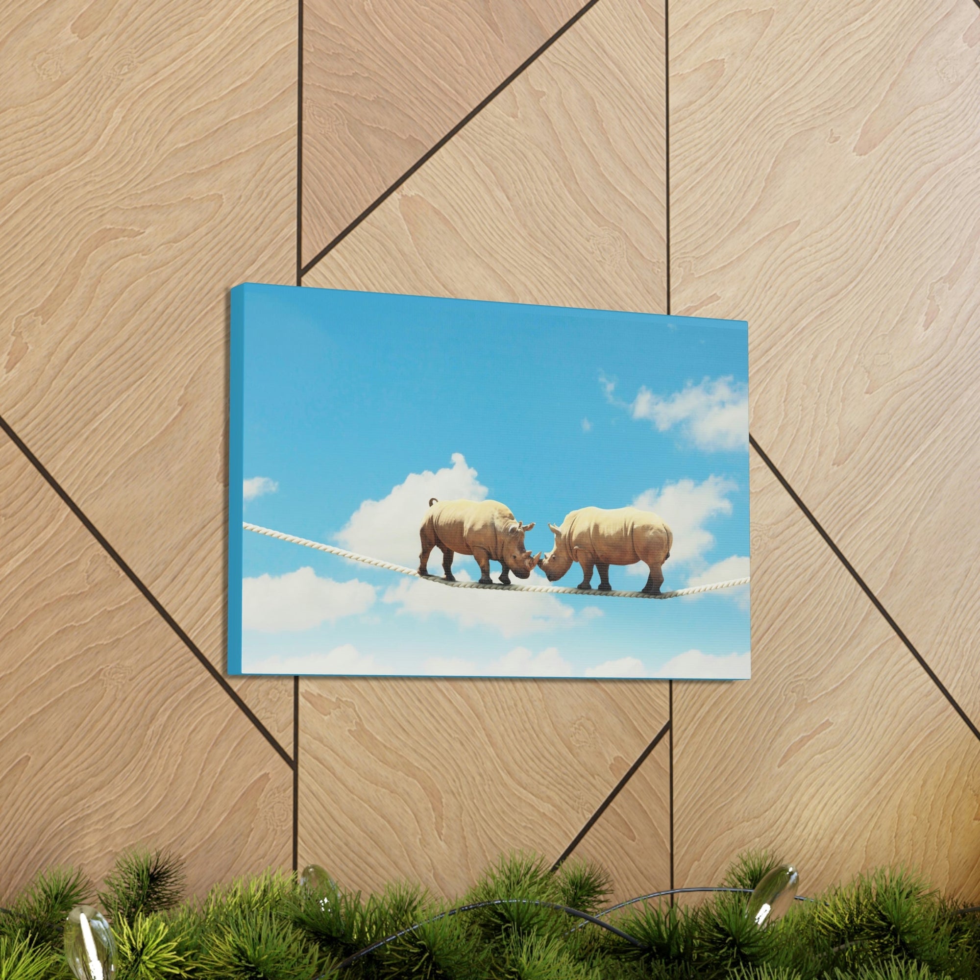 Funny Rhinoceros Silly Rhinoceros Couple Wall Art Ready to Hang Unframed-Express Your Love Gifts