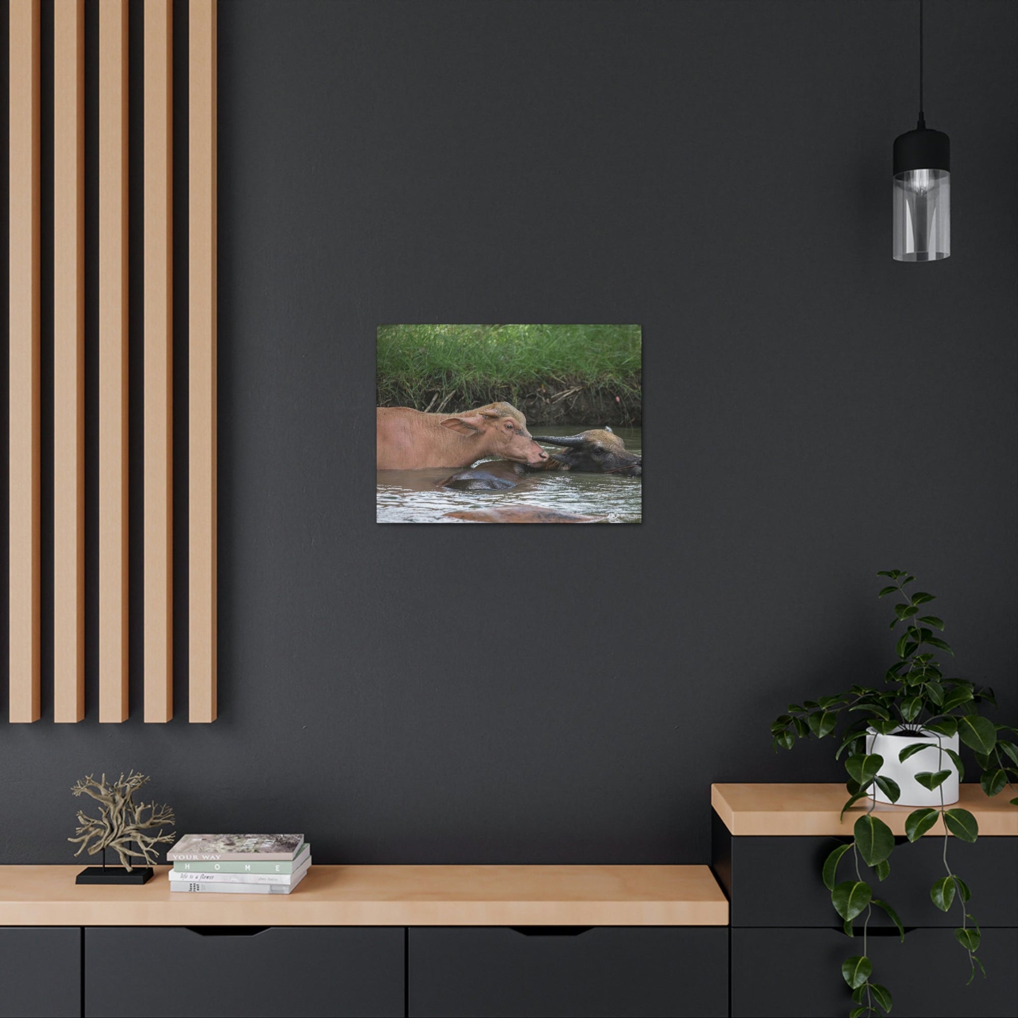 Funny Water Buffalo Silly Water Buffalo Scene Couple Wall Art Ready to Hang Unframed-Express Your Love Gifts