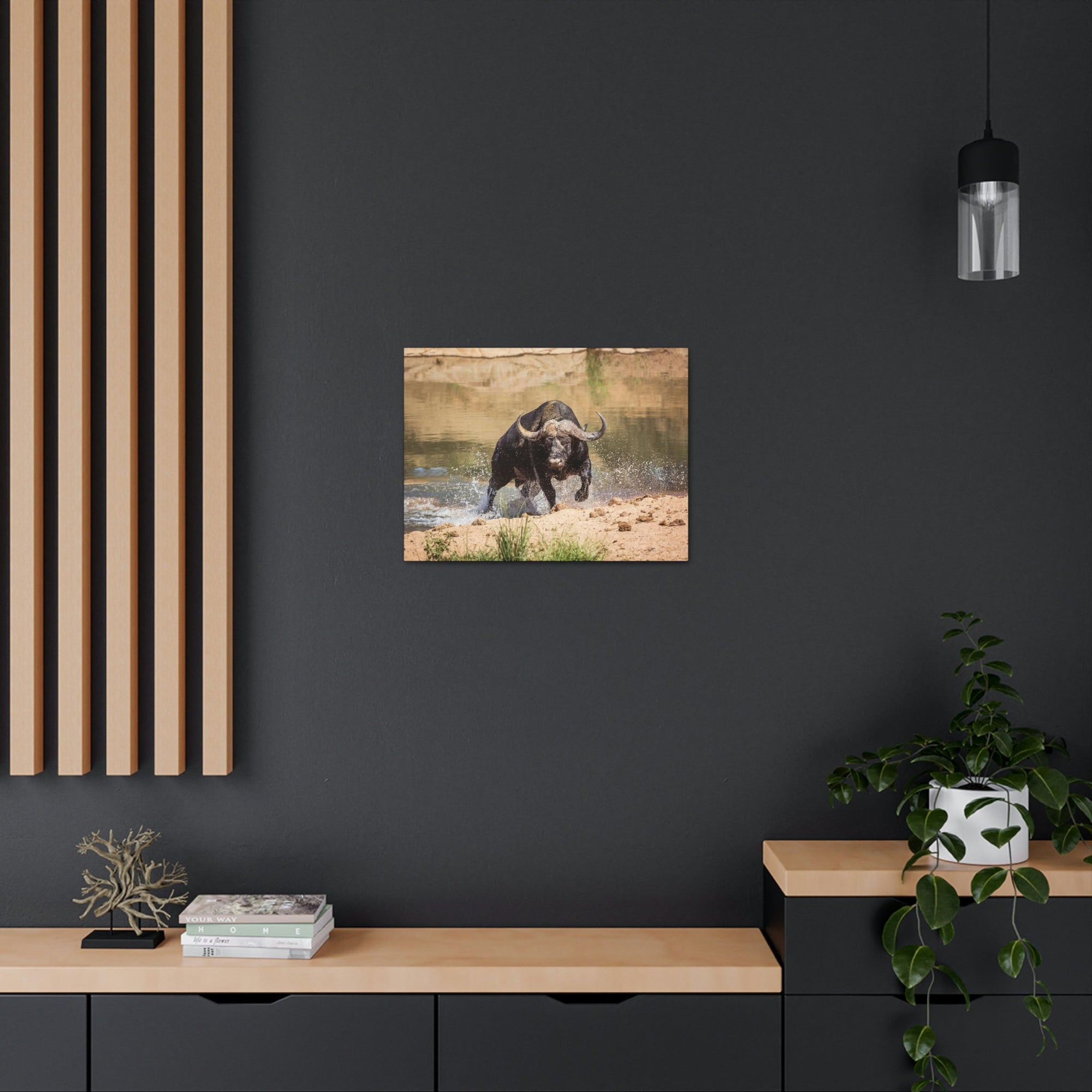 Funny Water Buffalo Silly Water Buffalo Scene Outside Wall Art Ready to Hang Unframed-Express Your Love Gifts