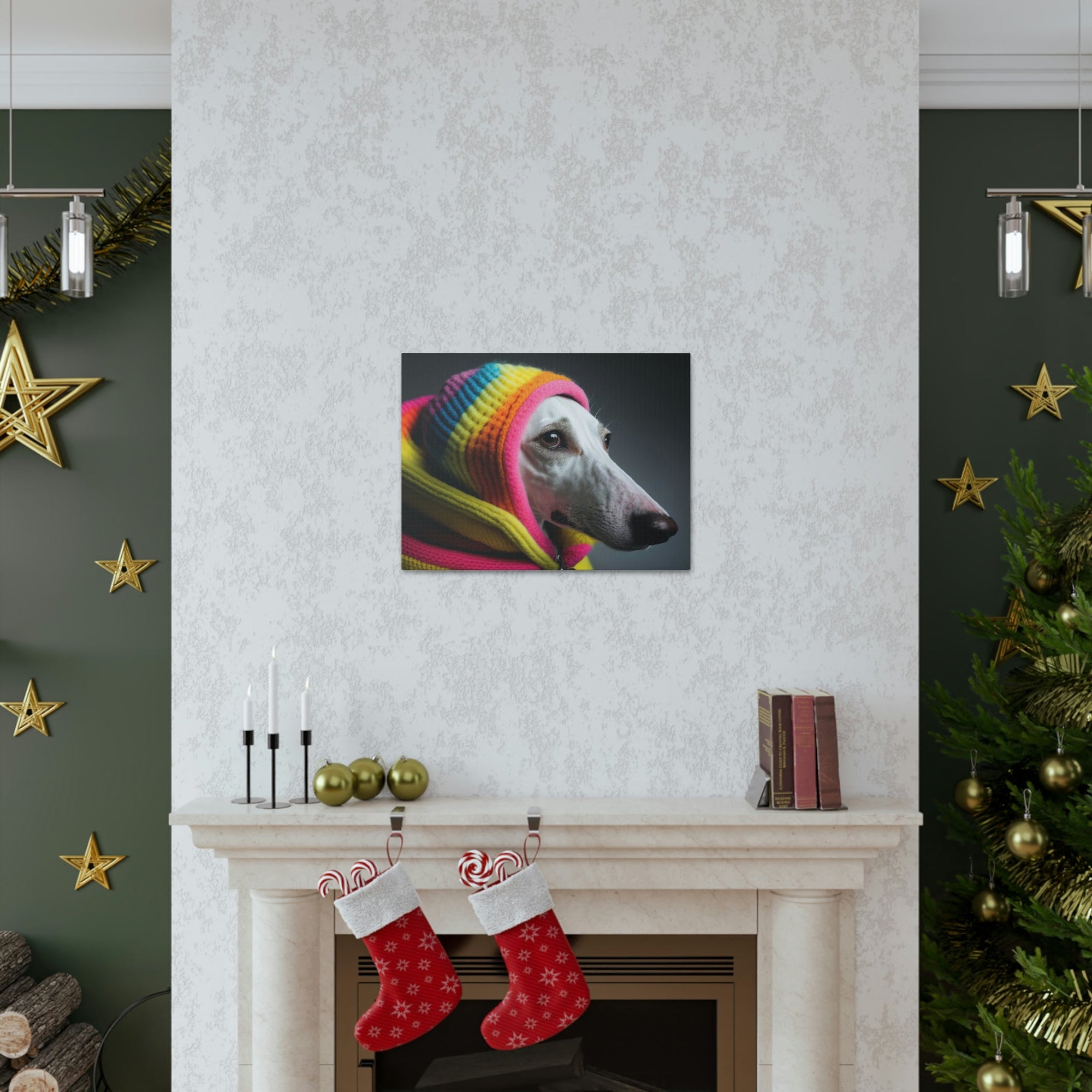 Funny Whippet Silly Whippet Scene Inside Wall Art Ready to Hang Unframed-Express Your Love Gifts