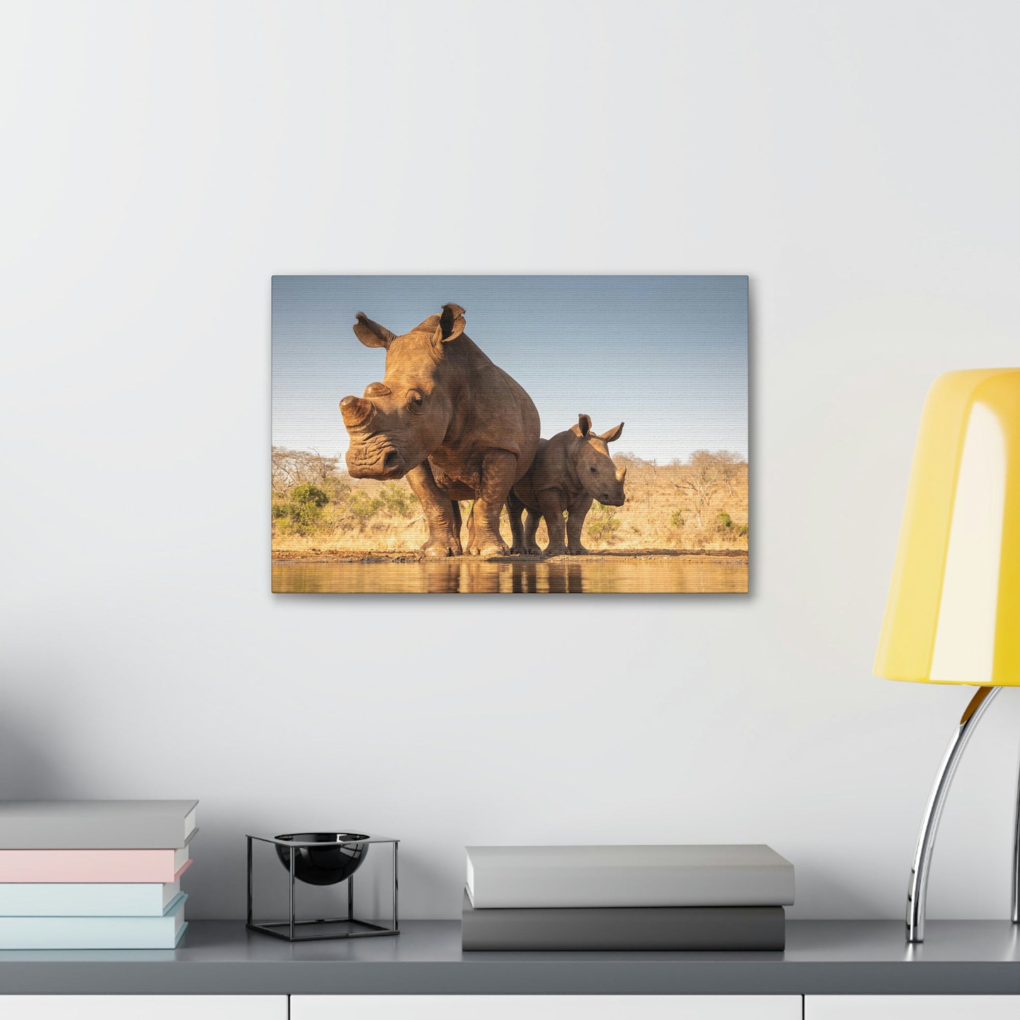 Funny White Rhino Silly White Rhino Scene Couple Wall Art Ready to Hang Unframed-Express Your Love Gifts