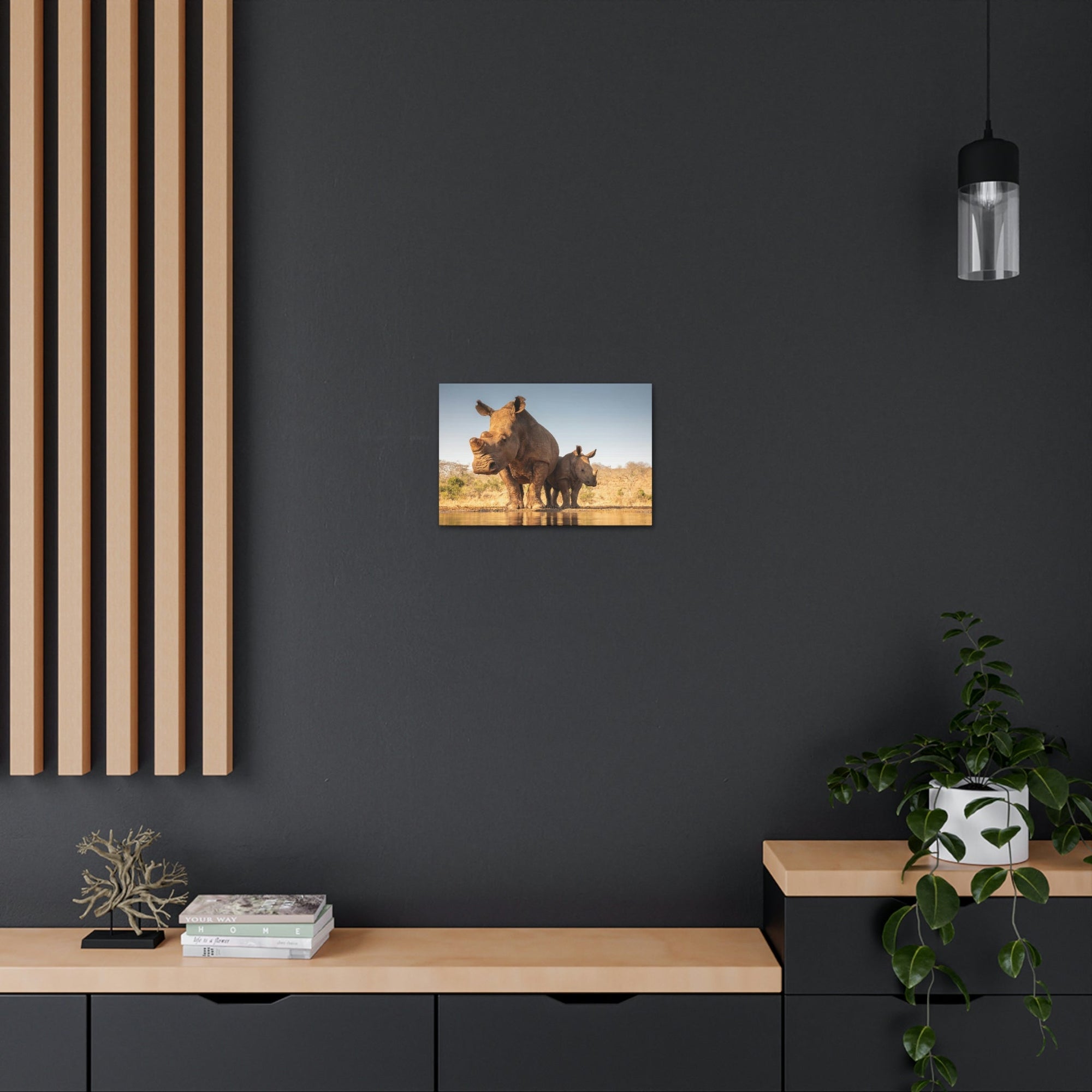 Funny White Rhino Silly White Rhino Scene Couple Wall Art Ready to Hang Unframed-Express Your Love Gifts