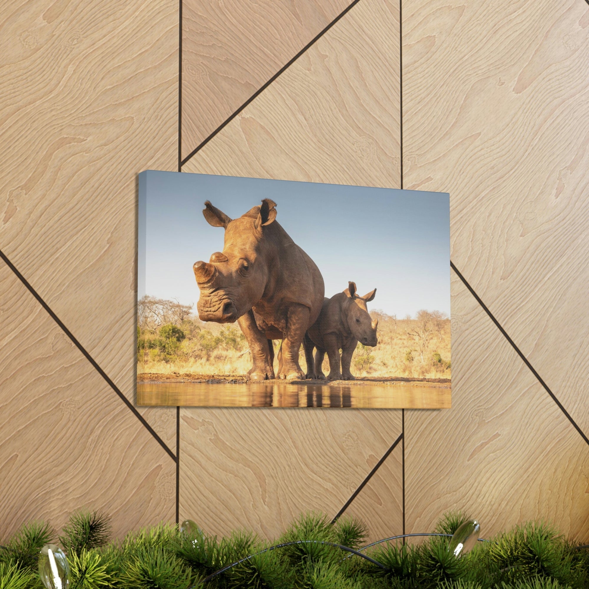 Funny White Rhino Silly White Rhino Scene Couple Wall Art Ready to Hang Unframed-Express Your Love Gifts