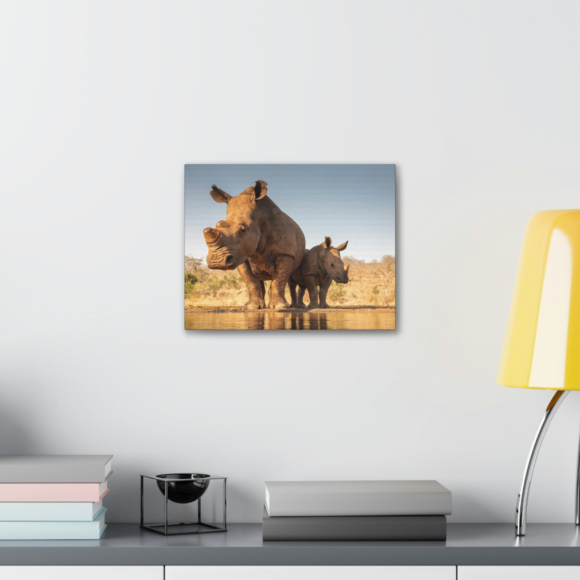 Funny White Rhino Silly White Rhino Scene Couple Wall Art Ready to Hang Unframed-Express Your Love Gifts