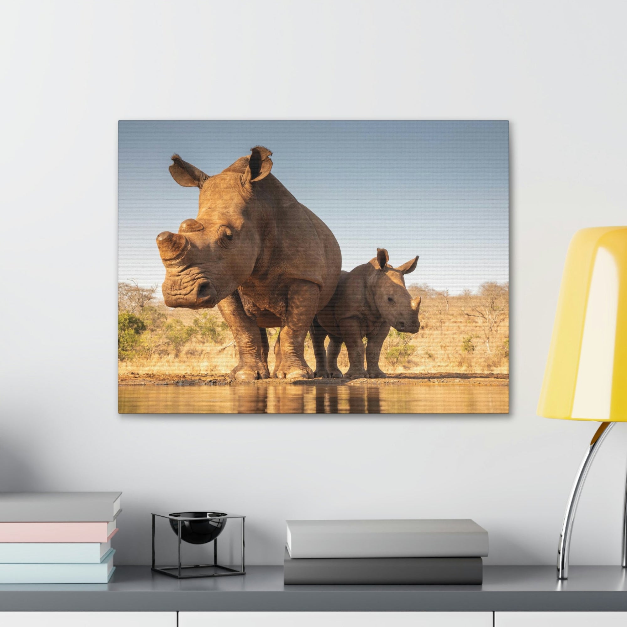 Funny White Rhino Silly White Rhino Scene Couple Wall Art Ready to Hang Unframed-Express Your Love Gifts