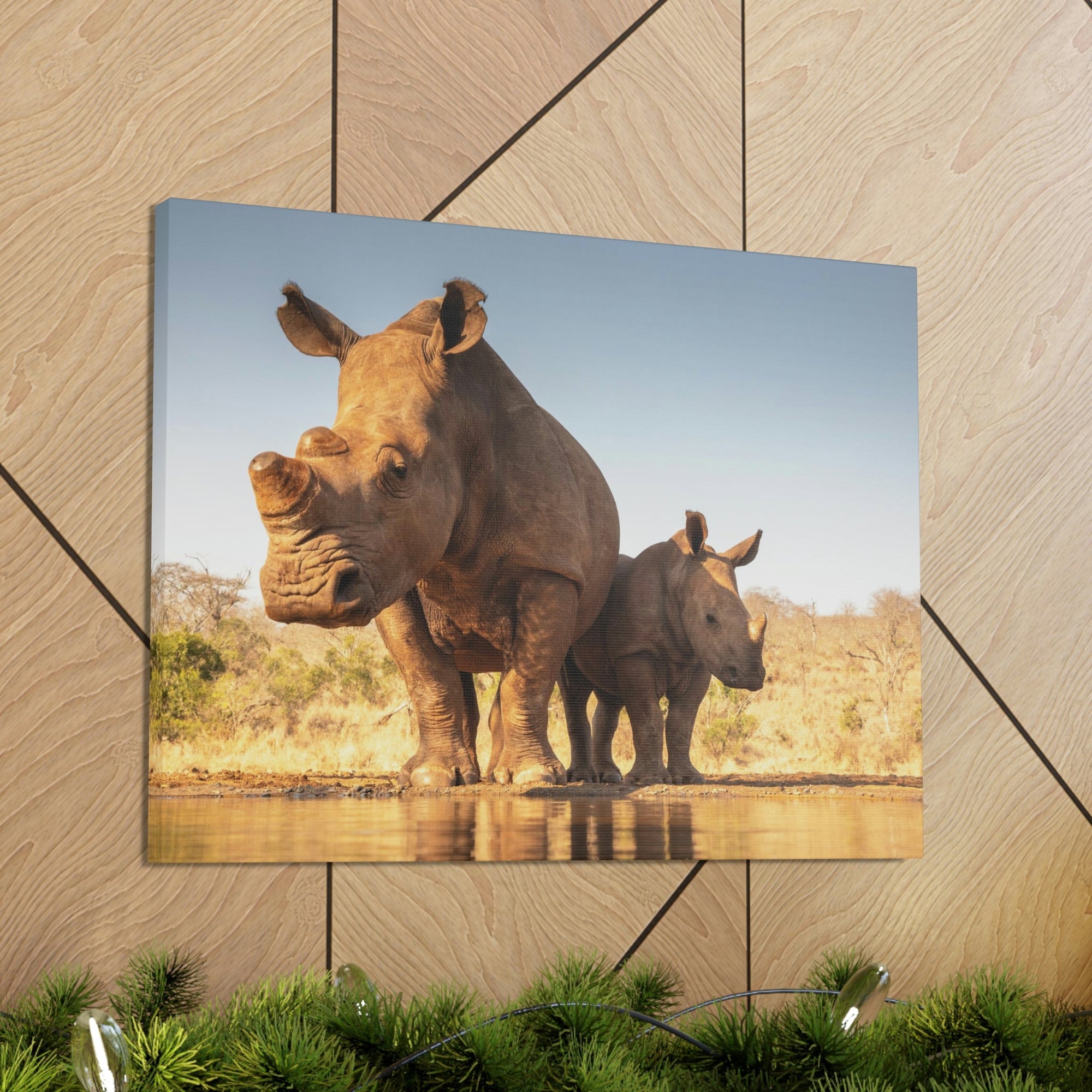 Funny White Rhino Silly White Rhino Scene Couple Wall Art Ready to Hang Unframed-Express Your Love Gifts