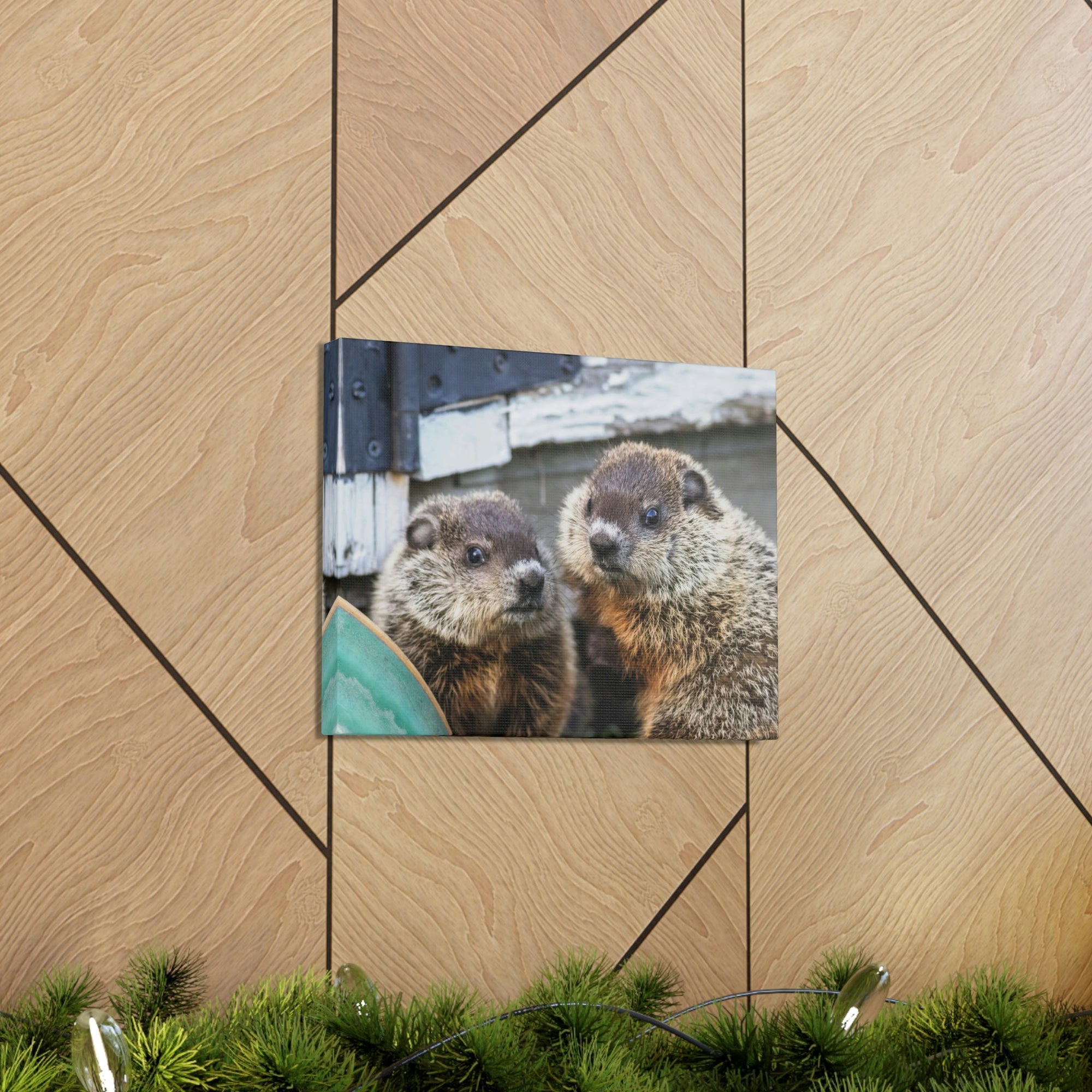 Funny Woodchuck Silly Woodchuck Scene Couple Wall Art Ready to Hang Unframed-Express Your Love Gifts