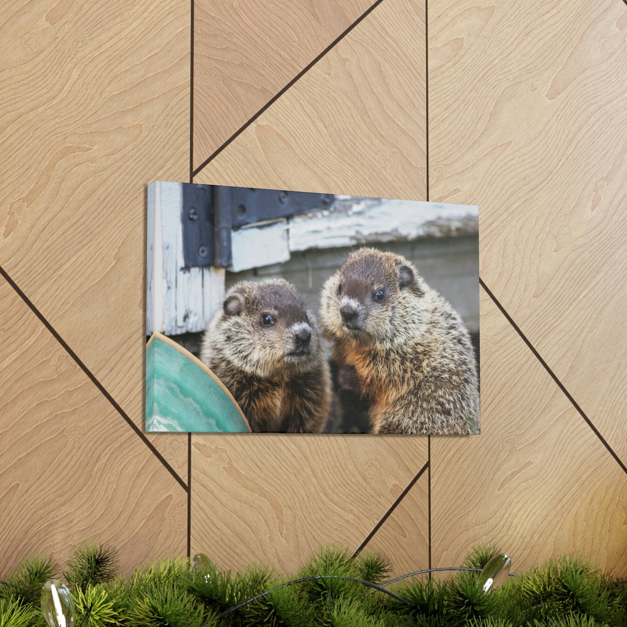 Funny Woodchuck Silly Woodchuck Scene Couple Wall Art Ready to Hang Unframed-Express Your Love Gifts