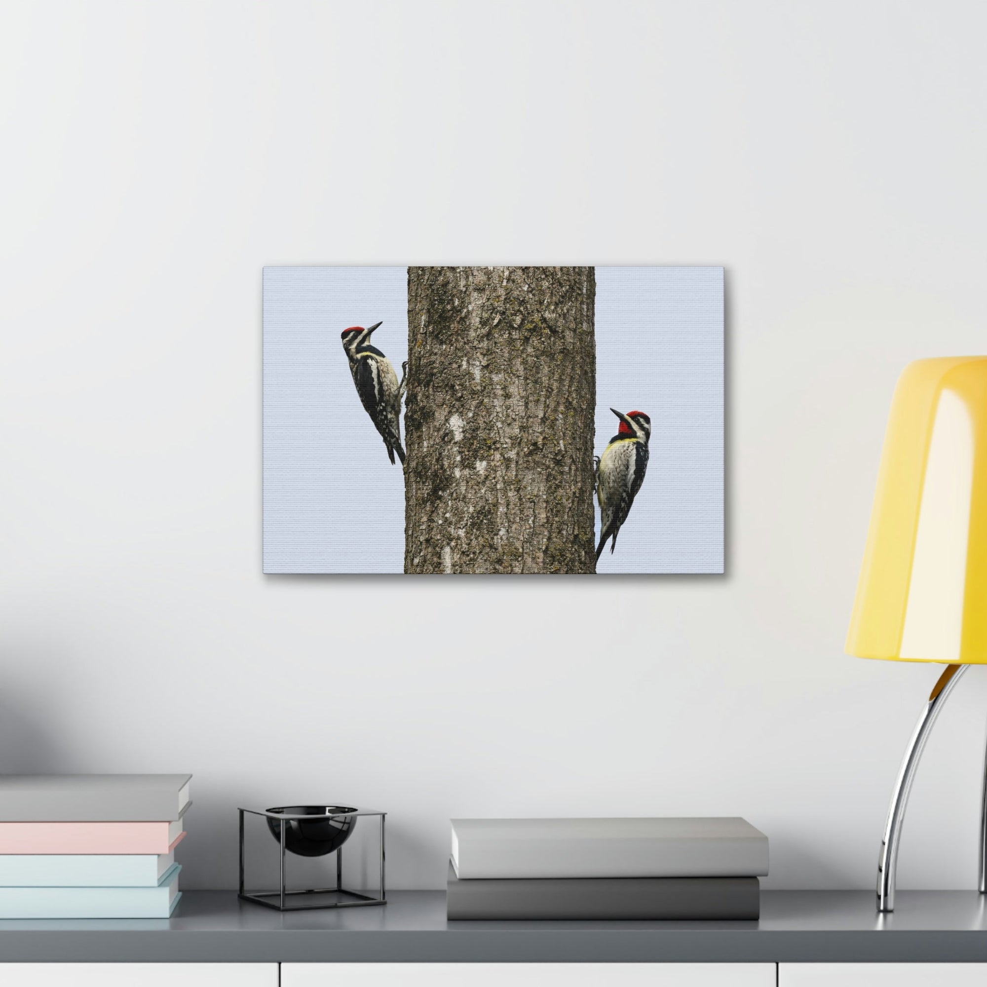 Funny Yellow Bellied Sapsucker Silly Yellow Bellied Sapsucker Scene Couple Wall Art Ready to Hang Unframed-Express Your Love Gifts