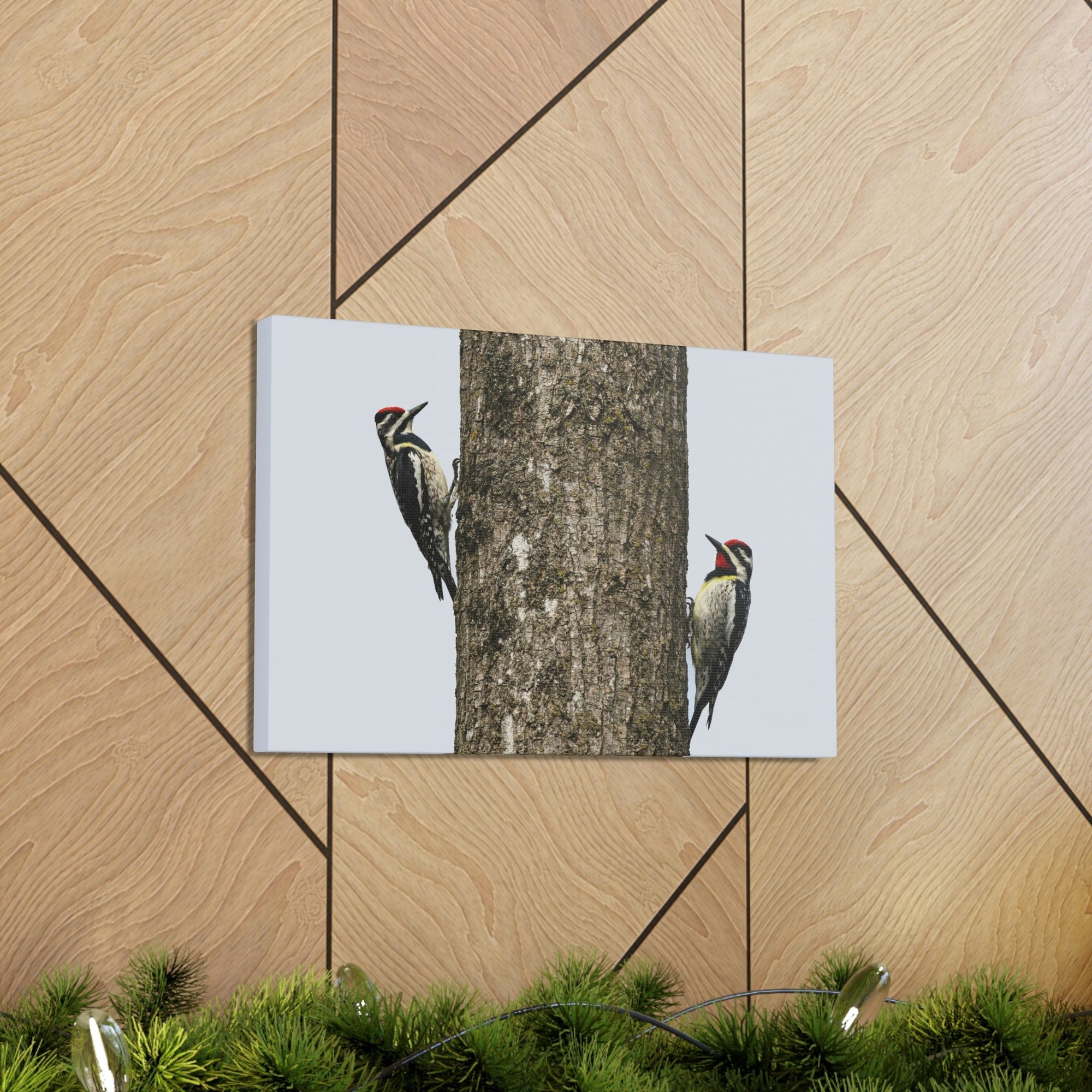 Funny Yellow Bellied Sapsucker Silly Yellow Bellied Sapsucker Scene Couple Wall Art Ready to Hang Unframed-Express Your Love Gifts