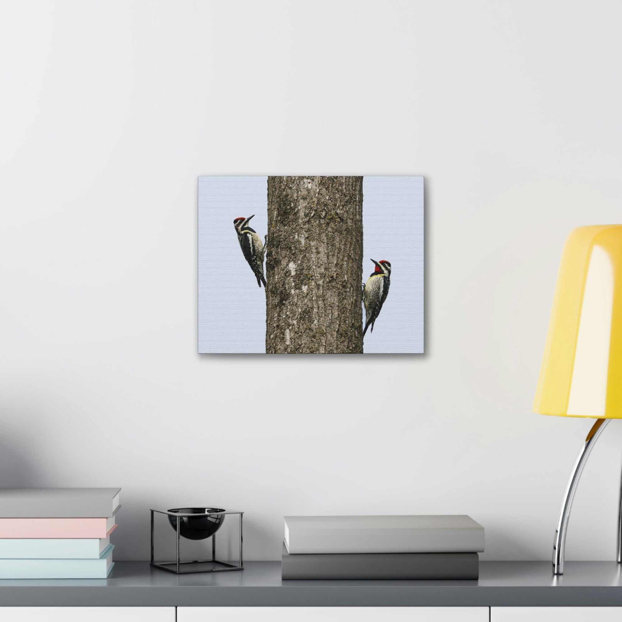 Funny Yellow Bellied Sapsucker Silly Yellow Bellied Sapsucker Scene Couple Wall Art Ready to Hang Unframed-Express Your Love Gifts