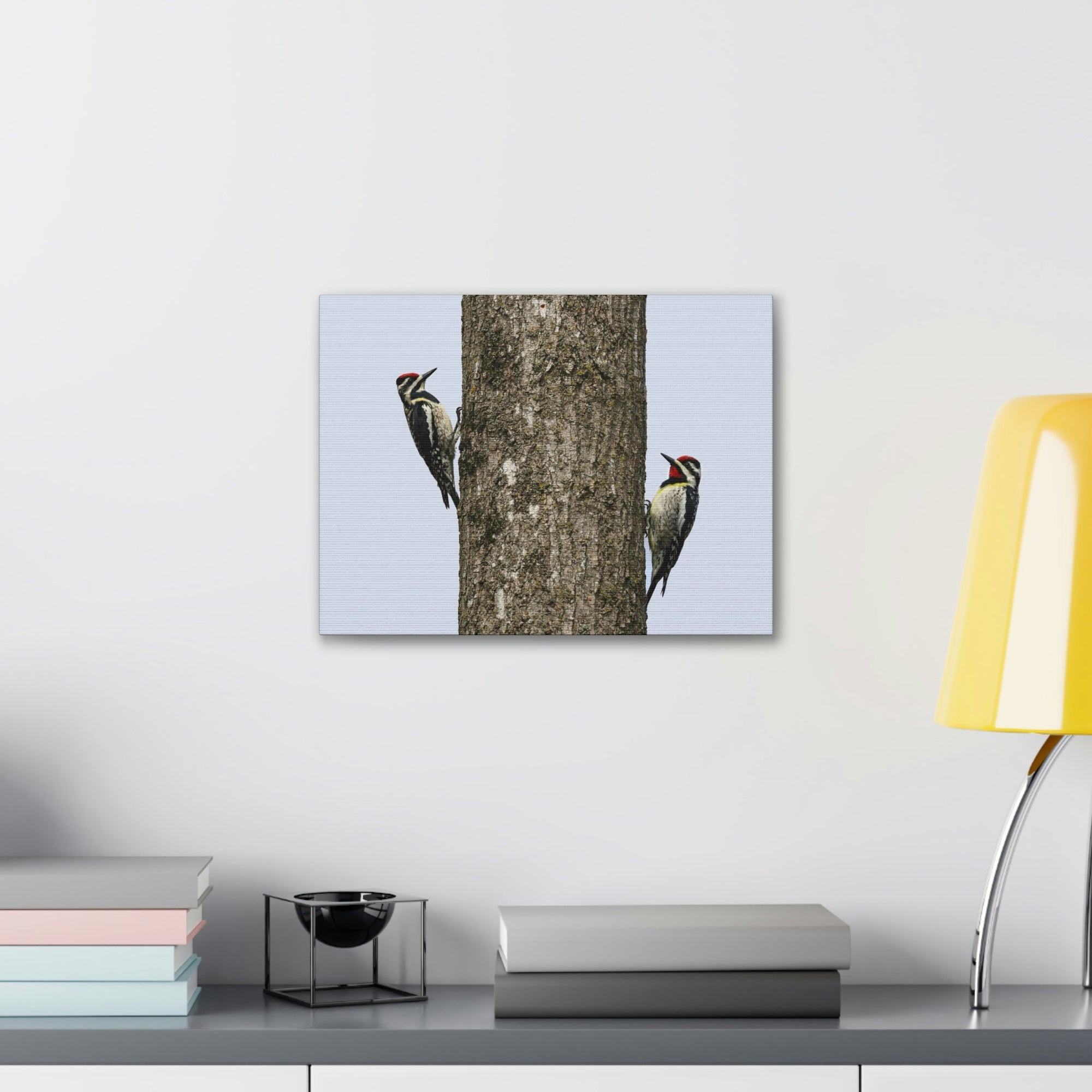 Funny Yellow Bellied Sapsucker Silly Yellow Bellied Sapsucker Scene Couple Wall Art Ready to Hang Unframed-Express Your Love Gifts