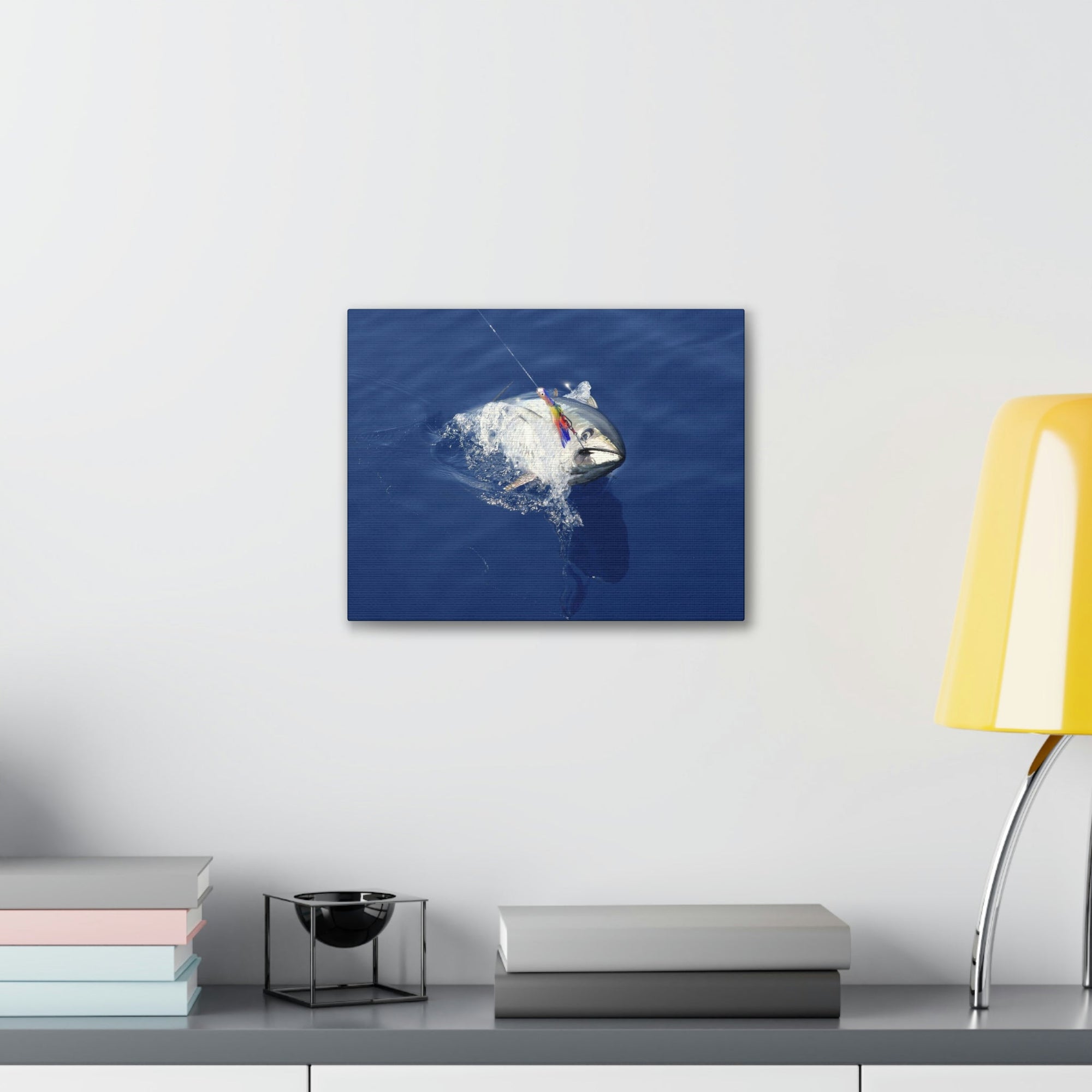 Funny Yellow Finned Tuna Silly Yellow Finned Tuna Scene Outside Wall Art Ready to Hang Unframed-Express Your Love Gifts